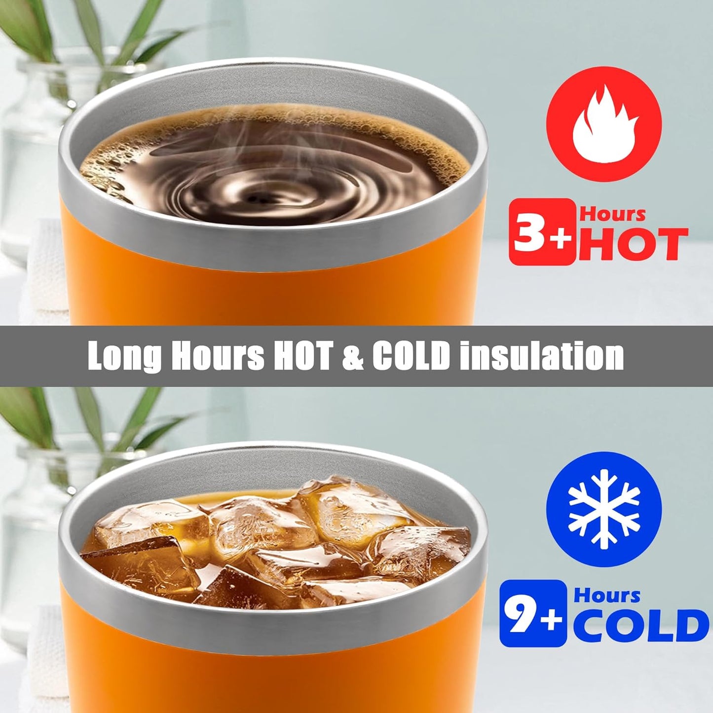 20 oz Tumbler Coffee Tavel Tumblers Bulk with Lid Stainless Steel Double Wall Vacuum Insulated Mug Powder Coated Cups fit Car Cupholder for Hot and Cold - Orange, 4Pack