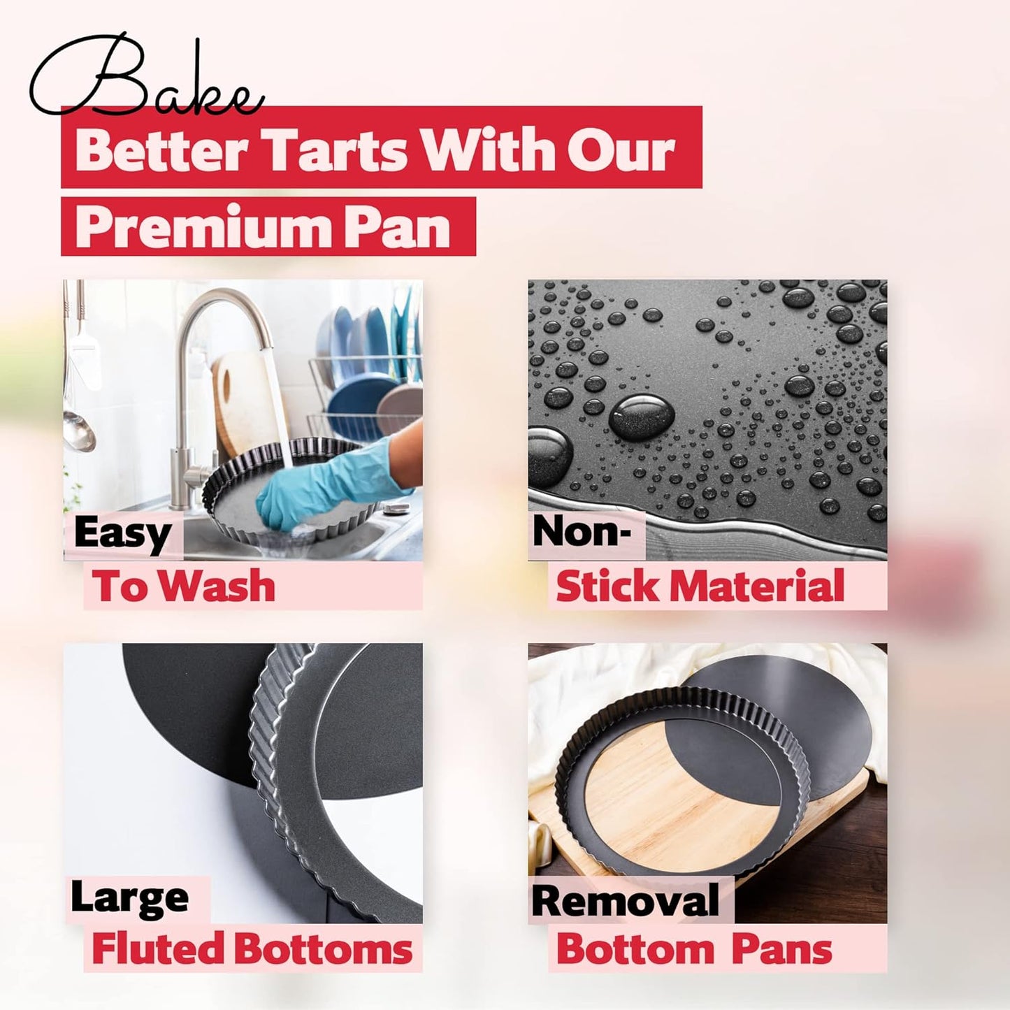 Tart Pan 10 Inch Removable Bottom- Carbon Steel Quiche Pan, Rust & Temperature Resistant Quiche Baking dish 550-600 °F- Non-Stick, Sturdy & Dishwasher Safe- Perfect for Baking Tarts (10 Inch)