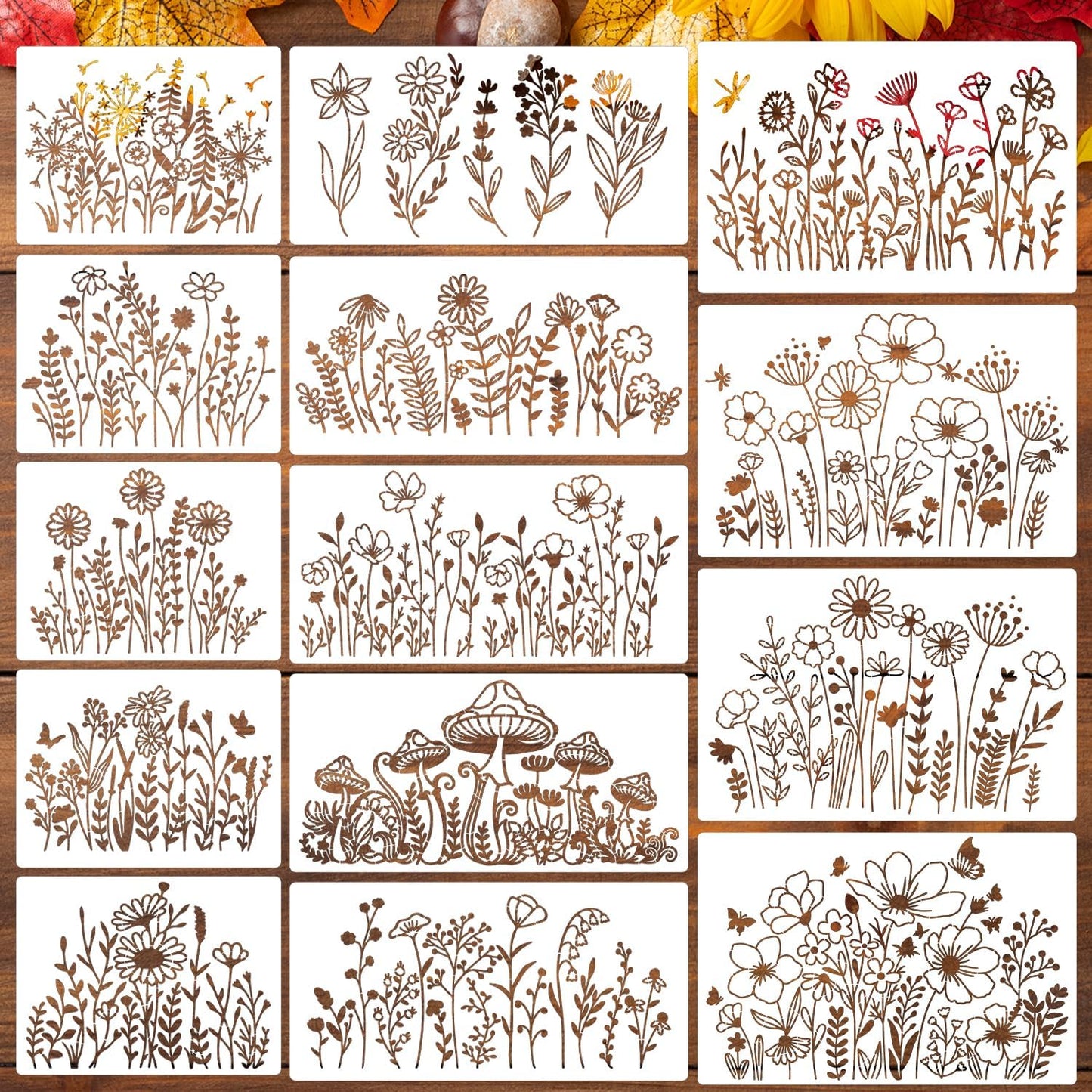Flower Stencils for Painting Wildflower Stencils Reusable Floral Stencil for Crafts Wall Canvas Fabrics Furniture Card