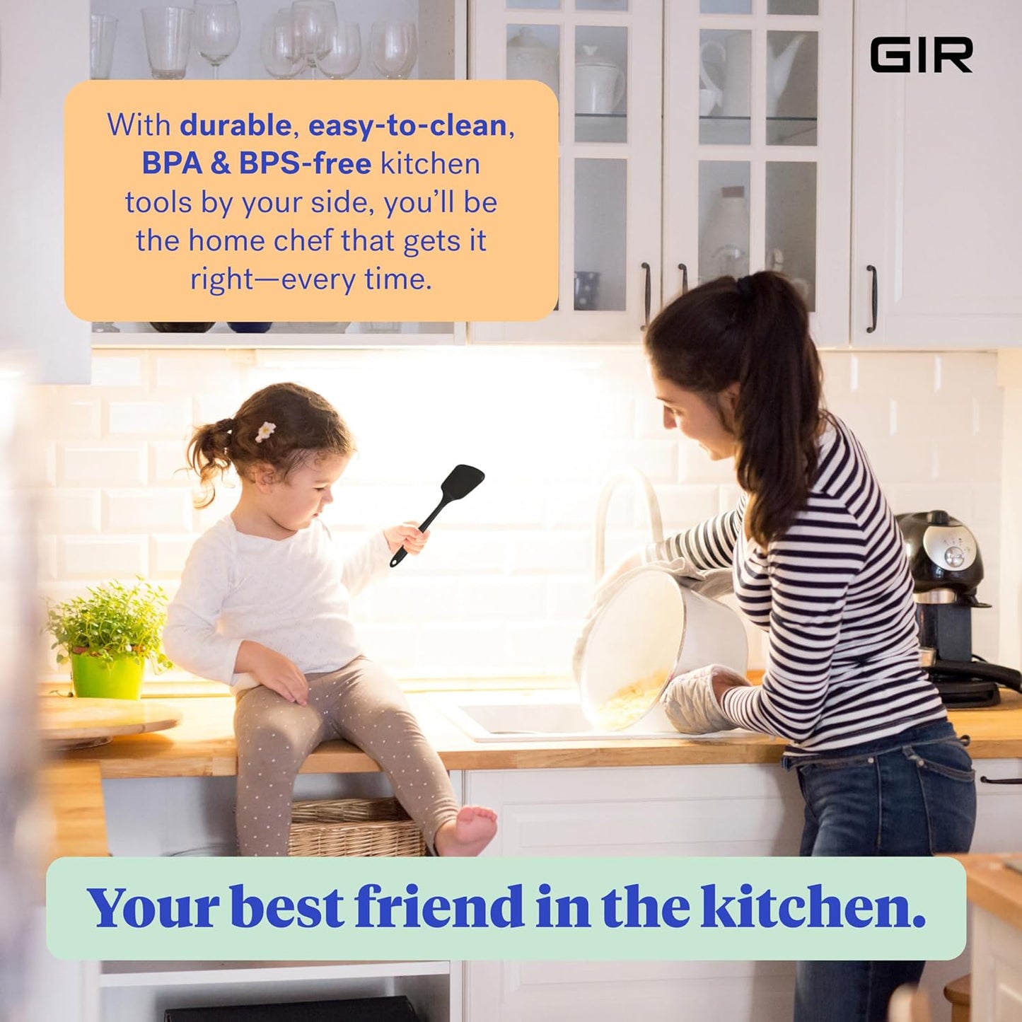 GIR Get It Right Silicone Spatula Turner - Heat-Resistant up to 425°F - Nonstick Pancake Flipper, Egg & Kitchen Tool - Mini 11 Inch - Black Silicone Spatula for Cooking