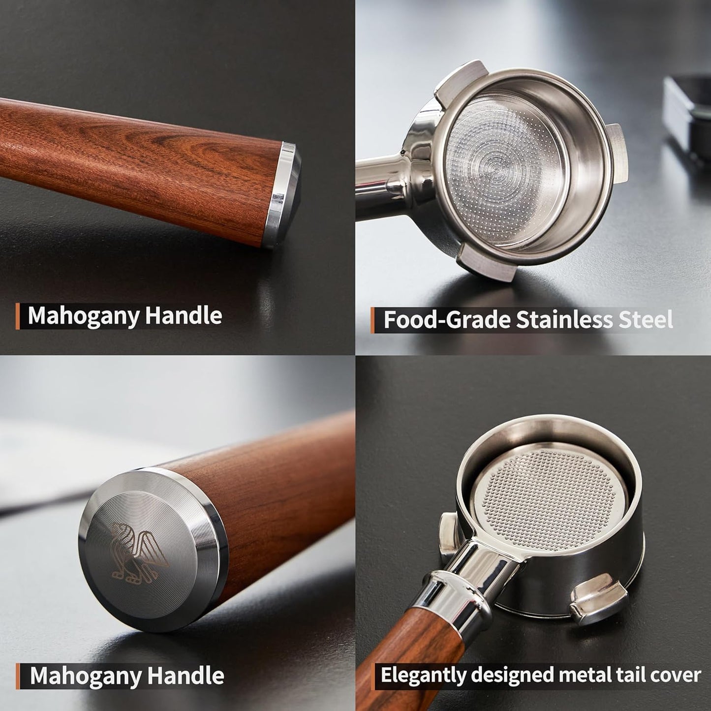 54mm Bottomless Portafilter with Puck Screen | Fits for 54mm Breville Machines | Stainless Steel portafilter and Mahogany Handle|Espresso Machine Accessories(Mahogany)