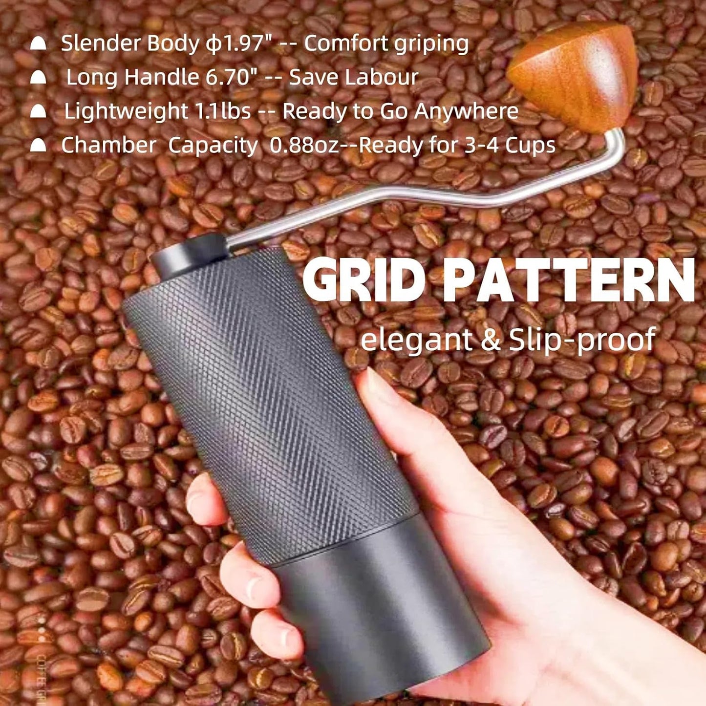 Manual Coffee Grinder Hand Adjustable Burr Conical Stainless Steel Grinder Portable Mill Faster Grinding for Espresso Pourover Frenchpress Moka Americano for Office Home Traveling Camping