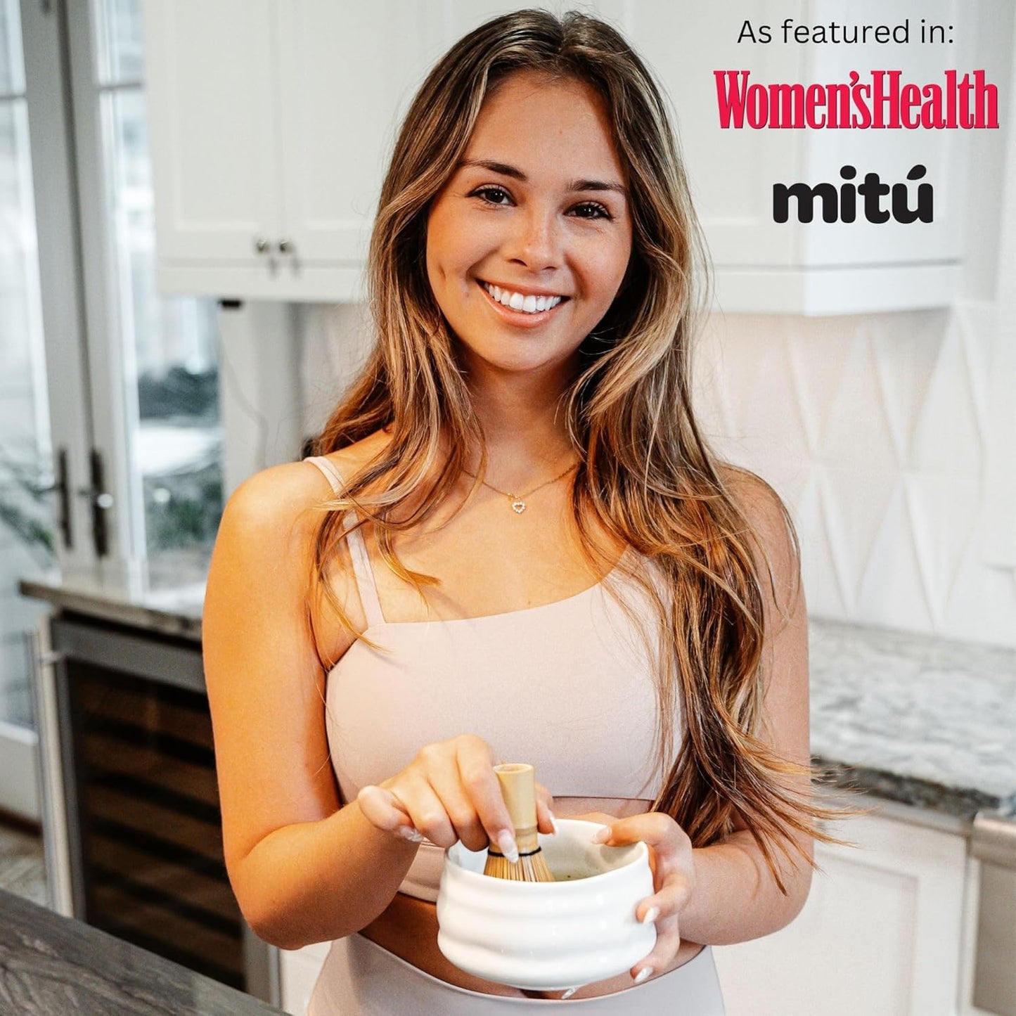 Marce Matcha Whisk Set- Matcha Set includes Matcha Bowl, Sifter, Holder and Scoop- The Perfect Bamboo Whisk for Matcha Tea (White)