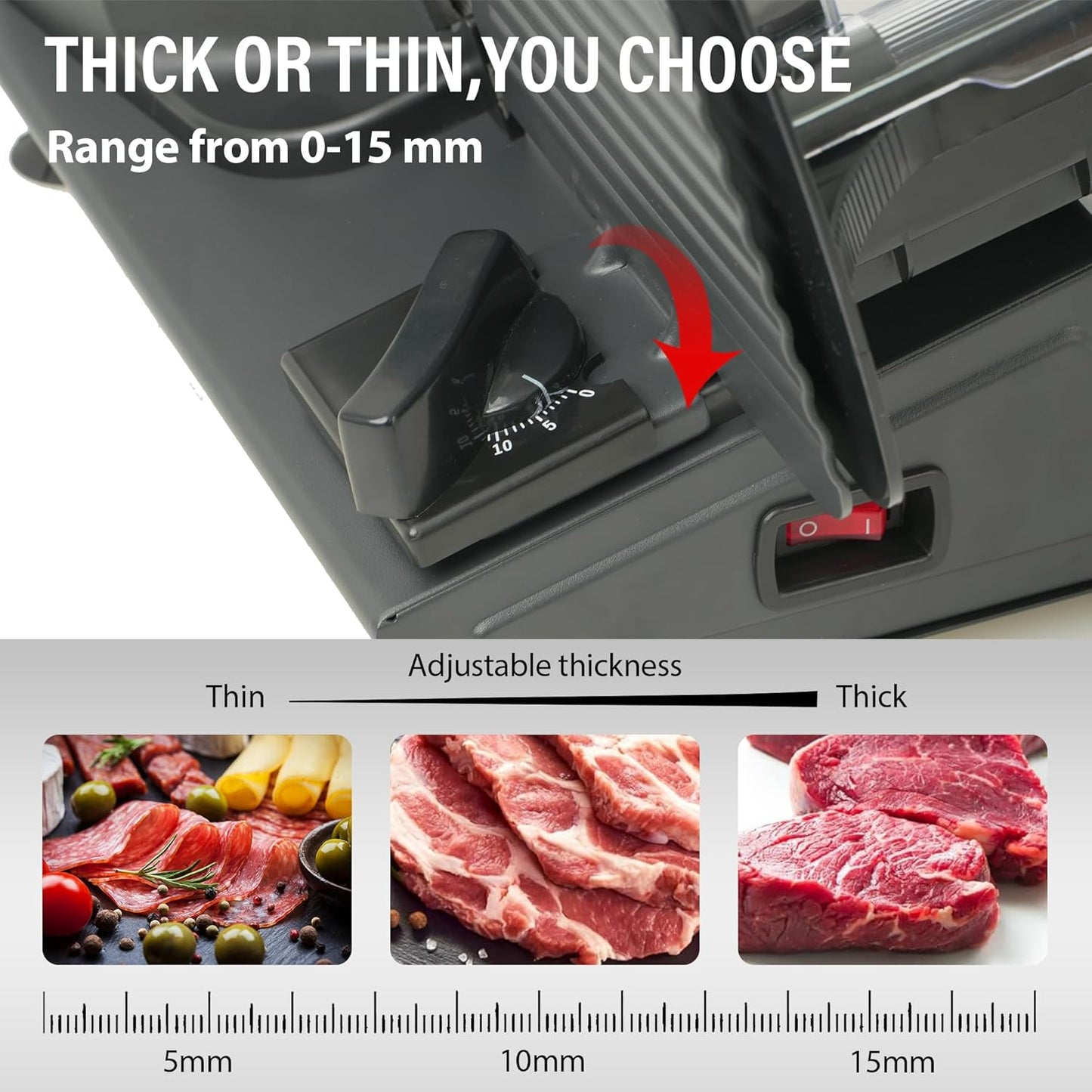 TOOGOOD 7.5" Meat Slicer, Electric Food Slicer Machine with Removable Stainless Steel Blade, Deli Food Slicer for Home Use, Slicing Frozen Meat,Hard Cheese, Ham and Deli,Black