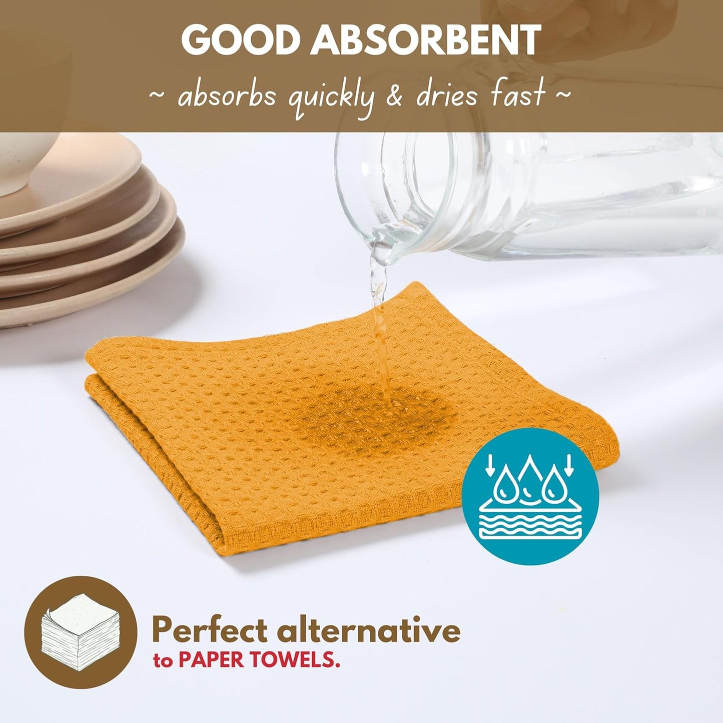 Native Fab Cotton Kitchen Towel & Dish Cloth 8 Piece Set - Machine Washable, Absorbent & Durable Towels for Cleaning, Cooking, Baking - Ideal for Home, BBQ, Everyday Use - Mustard Yellow