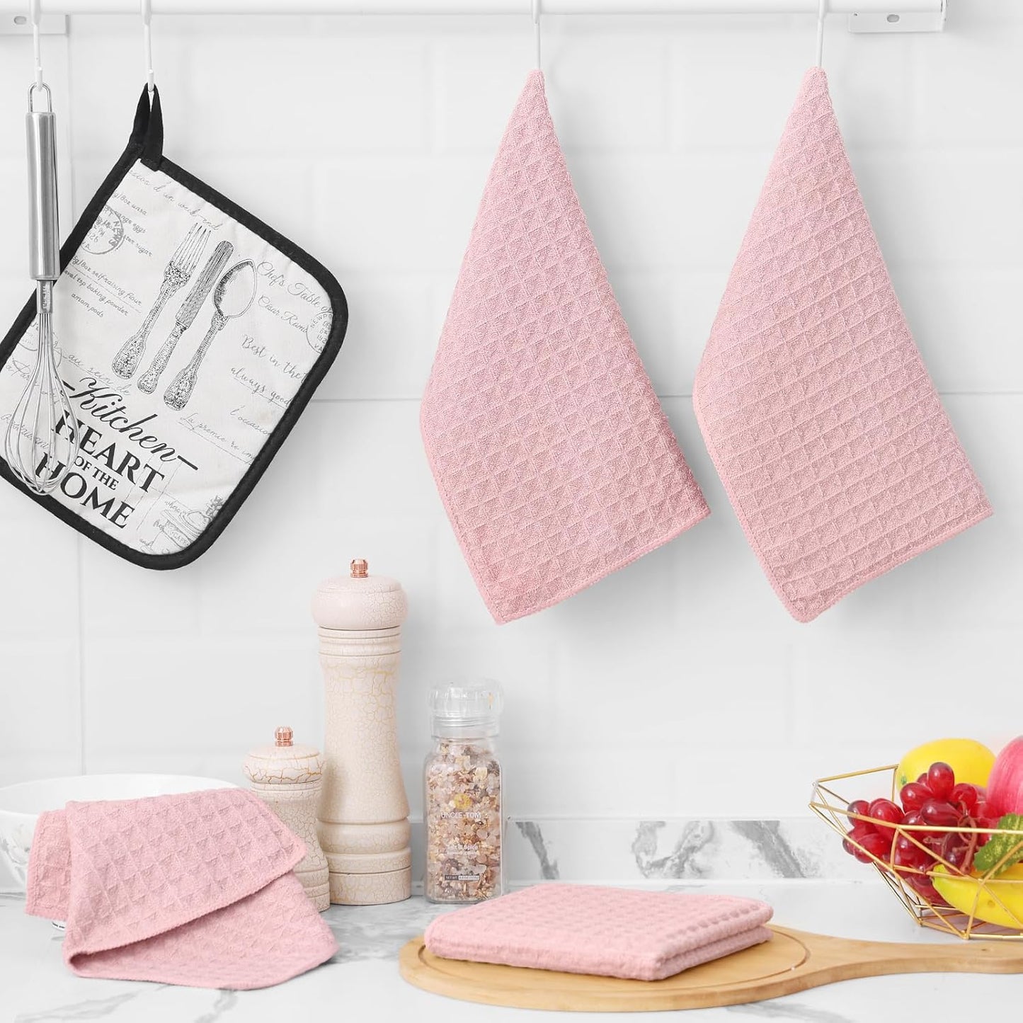 Homaxy Microfiber Waffle Weave Kitchen Dish Cloths, 12 x 12 Inch Ultra Absorbent and Solid Color Dish Towels for Kitchen Fast Drying Dishcloth for Washing Dishes, 12 Pack, Pink