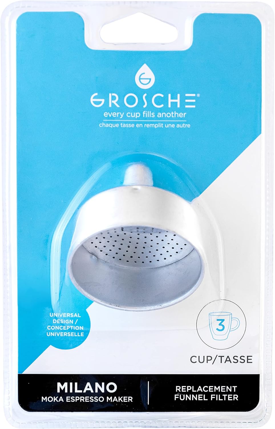 GROSCHE | Milano Moka Pot Funnel Replacement | (3 Cup) Funnel Filter | Espresso Maker | Filter Basket for Stovetop Espresso Makers | Coffee Maker