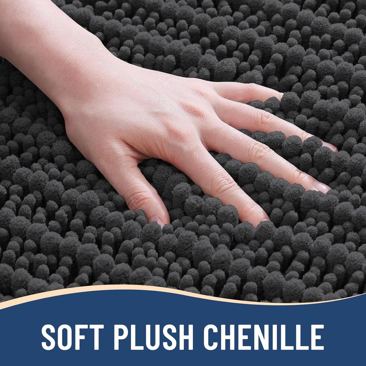 Arotive Luxury Chenille Bathroom Rug Mat, Extra Soft Thick Absorbent Shaggy Bath Rugs, Non-Slip Machine Wash Dry, Plush Bath Mats for Bathroom, Shower and Tub, 47x24, Dark Grey