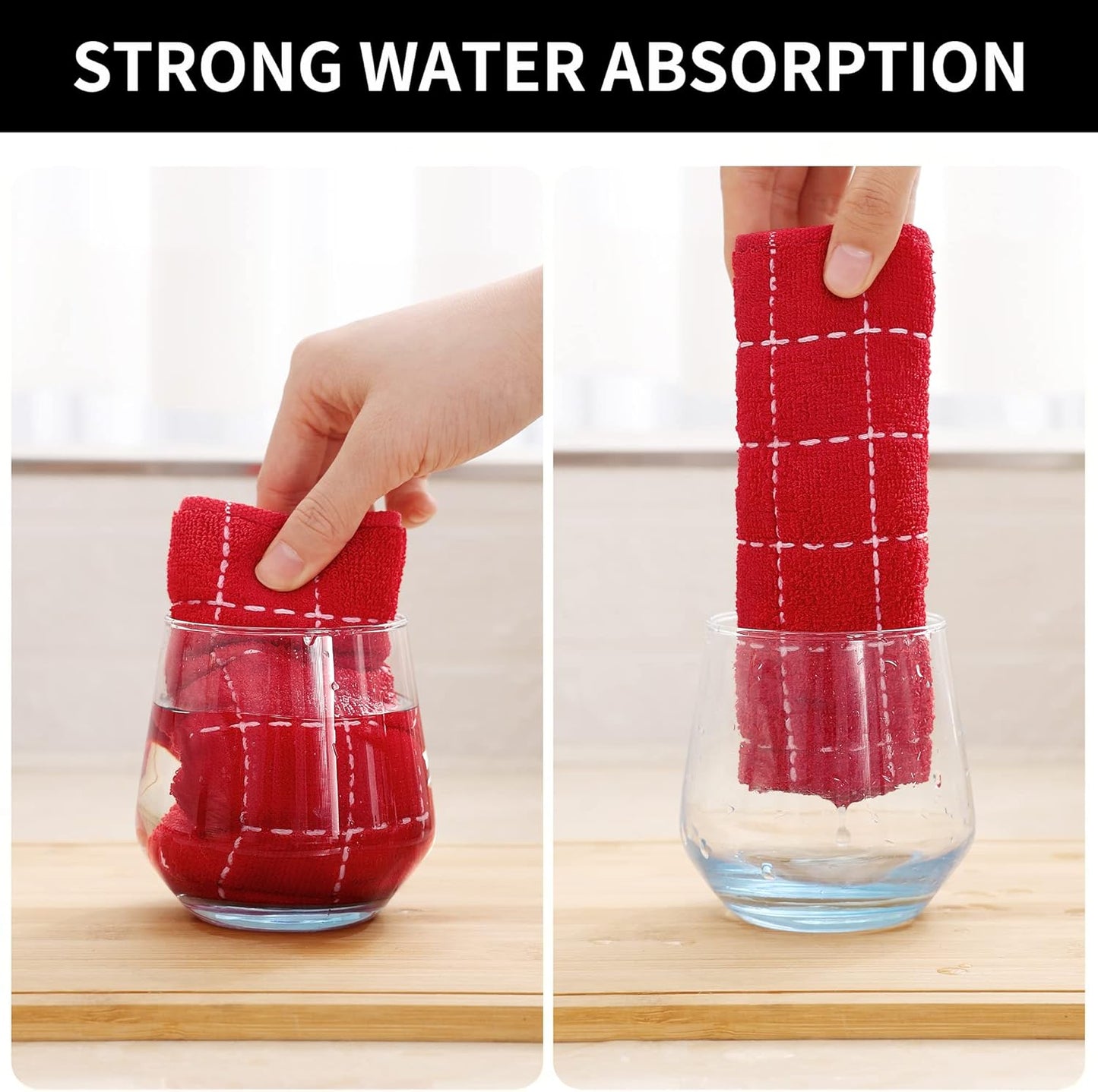 Homaxy 100% Cotton Terry Kitchen Dish Cloths, Ultra Soft and Absorbent Dish Towels for Kitchen, Suitable for Drying and Washing Dishes, 6 Pack, 12 x 12 Inches, Red