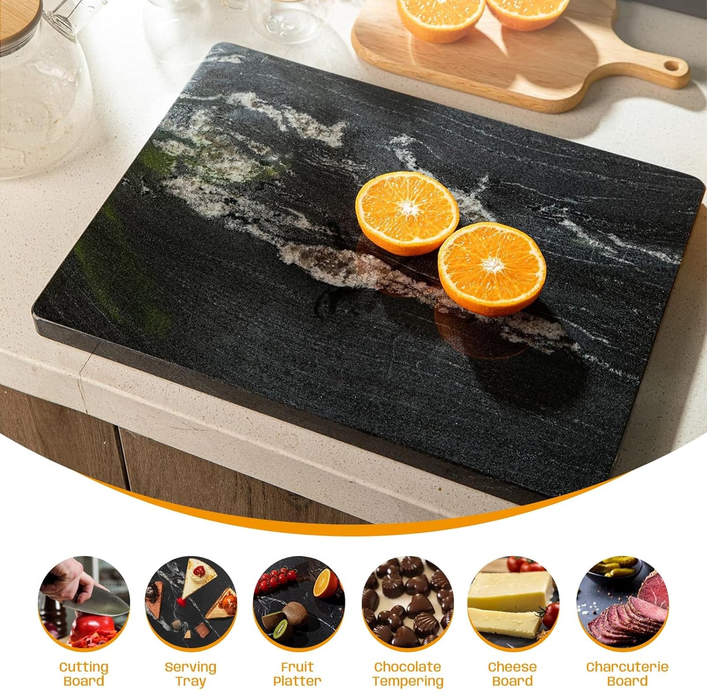Natural Black Marble Pastry and Cutting Board, 12x16x0.7 Inch, Heavy for Dough Chocolate, Pack of 1