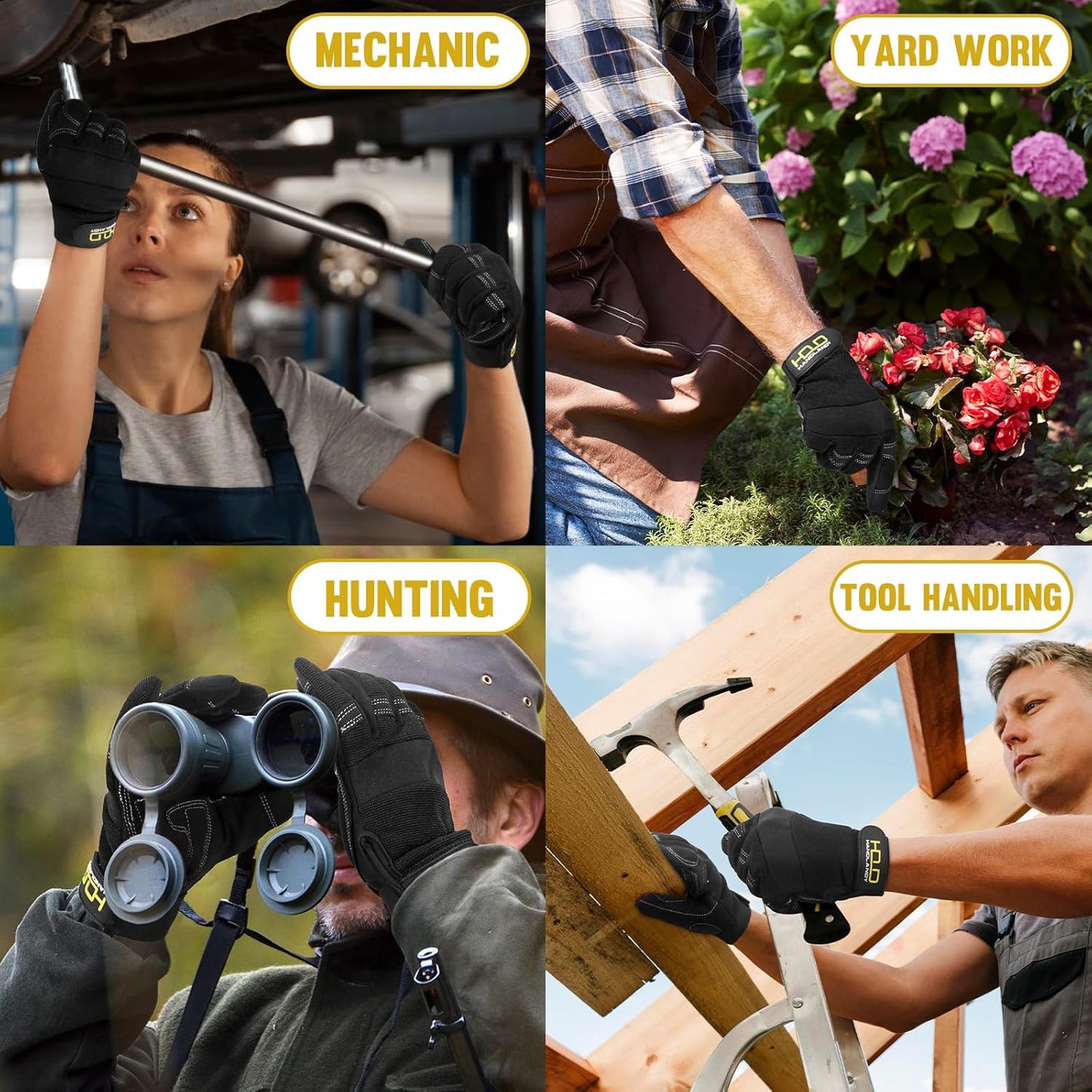 HANDLANDY Work Gloves for Men & Women, Utility Mechanic Working Gloves Touch Screen, Flexible Yard Work Gloves
