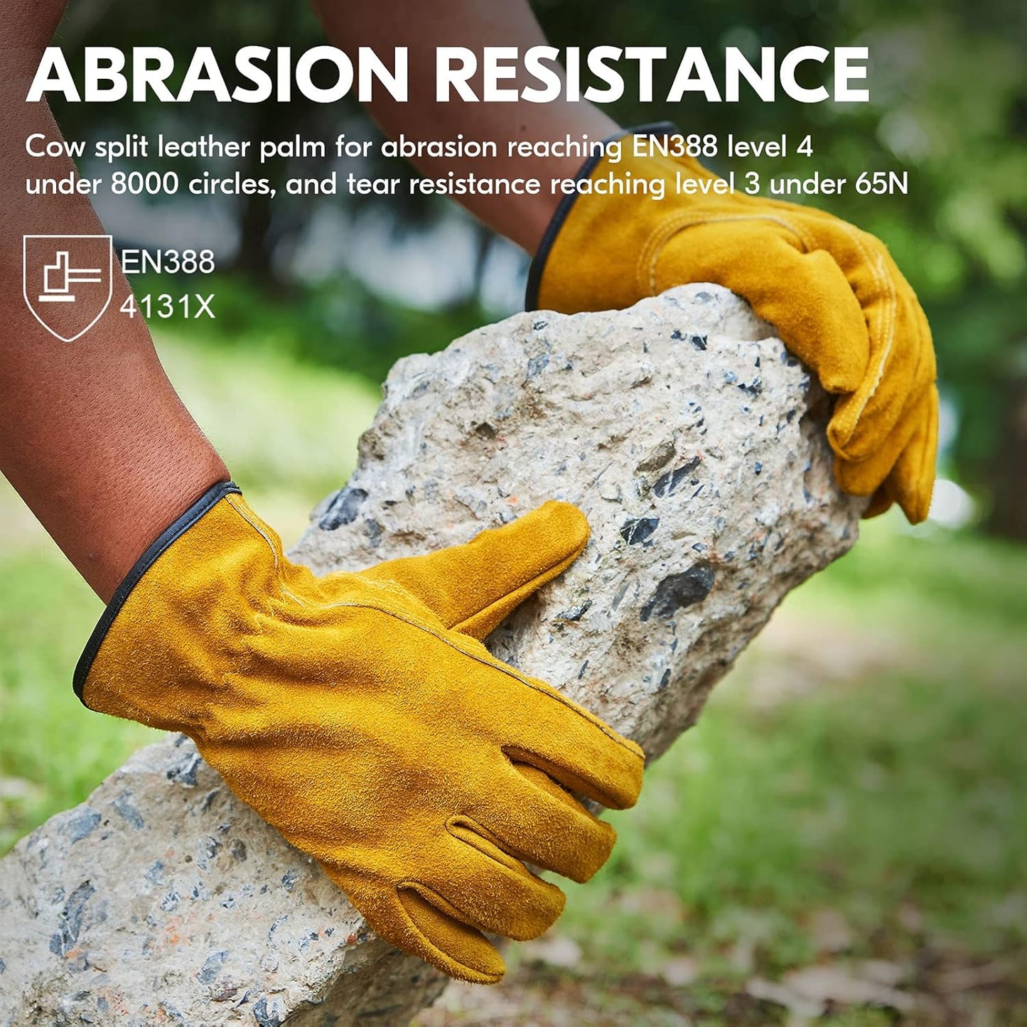 Vgo... 1-Pairs Unlined Cowhide Split Leather Work and Driver Gloves, for Heavy Duty, Truck Driving, Warehouse, Gardening, Farm (Size M, Gold, CB9501)