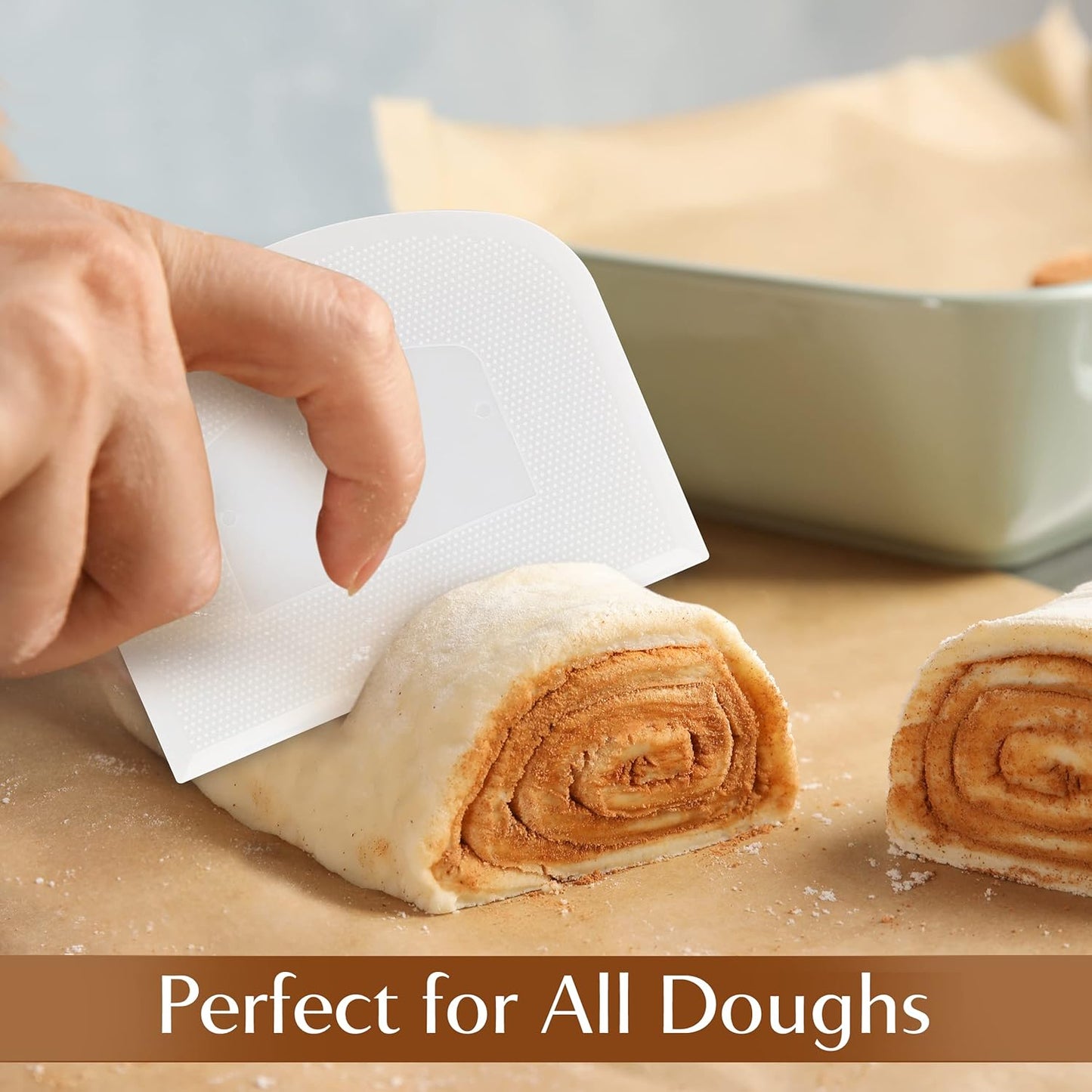 Ram-Pro White And Green Bowl Scraper Flexible Food Safe Plastic Scraper Chopper Multipurpose Good Grip Curved and Flat Edge Pizza and Dough Cutter for Kitchen Pack of 2