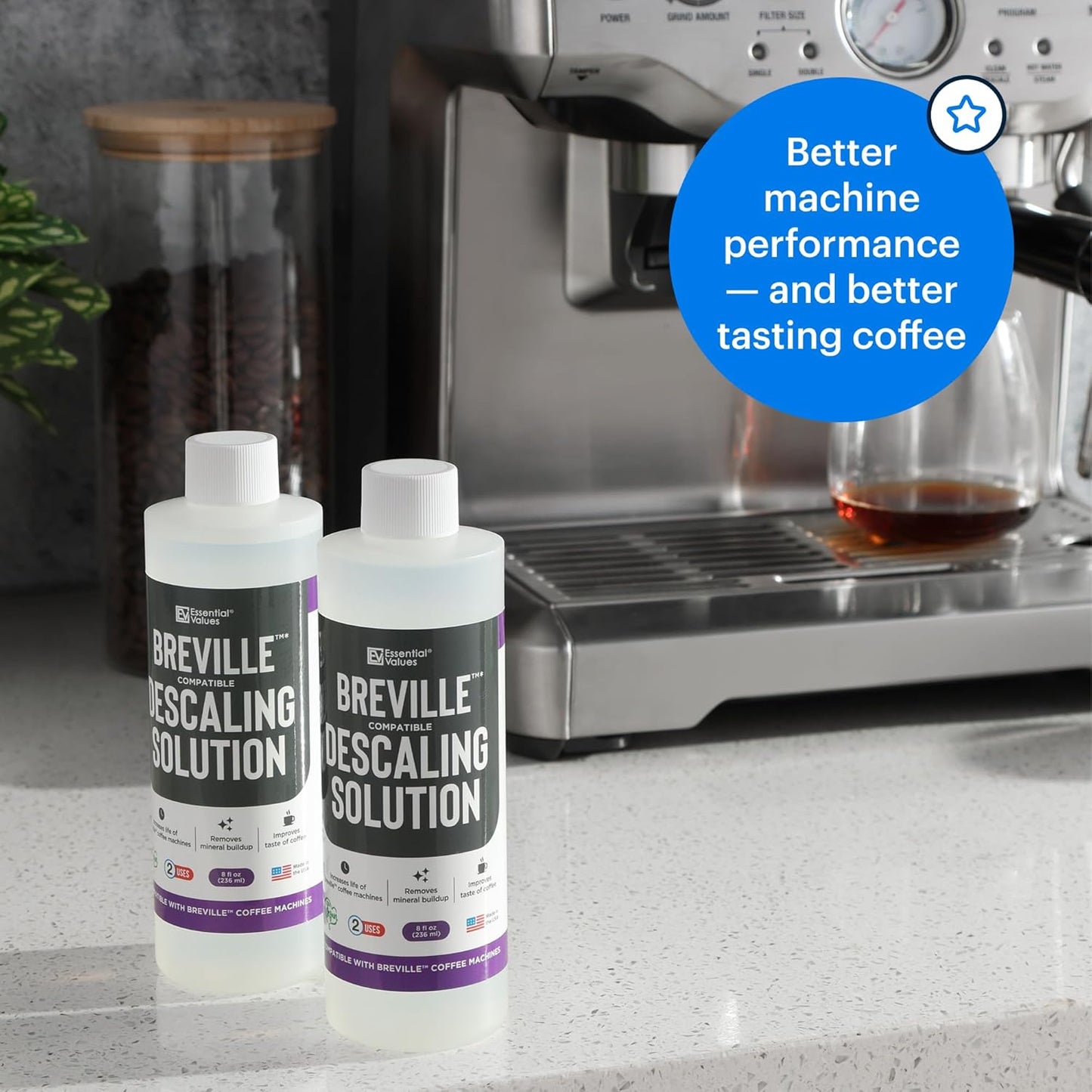 Essential Values Descaling Solution Compatible with Breville - Coffee Pot Cleaner and Descaler - Descaler Specially Formulated for Breville Coffee Machines - 12 Month Supply 2-Pack