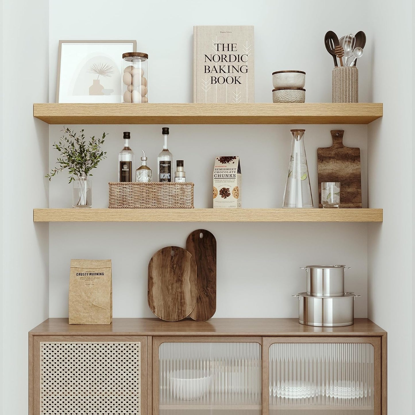 Vivelove Single Floating Shelves Oak 48 Inches, 48 x 10 inch Deep x 1.8 in Thick, Long Wall Shelves Heavy Duty 80 lbs for Bedroom, Living Room, Kitchen, Office, Modern Shelf Book Home Decor