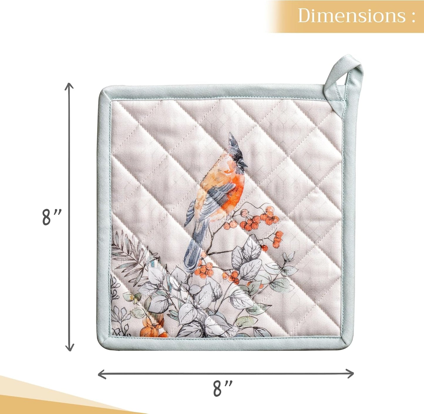 Maison d' Hermine Pot Holders Set 100% Cotton Heat Resistant Potholders 8" x 8" Hot Pads with Loop BBQ, Cooking, Baking, Grilling, Kitchen, Handling Hot Pans (Pack of 2, Whitish Shabby Chique)