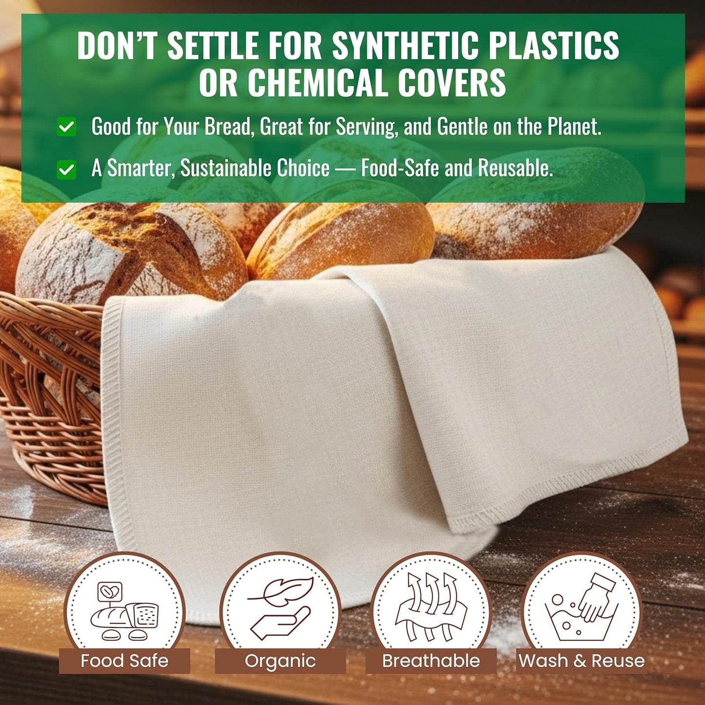 LITO LINEN AND TOWEL Flour Sack Towels for Bread Dough Proofing – Unbleached, Thick Cotton Baking Cloth for Baguettes, Ciabatta, Pastry – Reusable, 28"x28", 3-Pack
