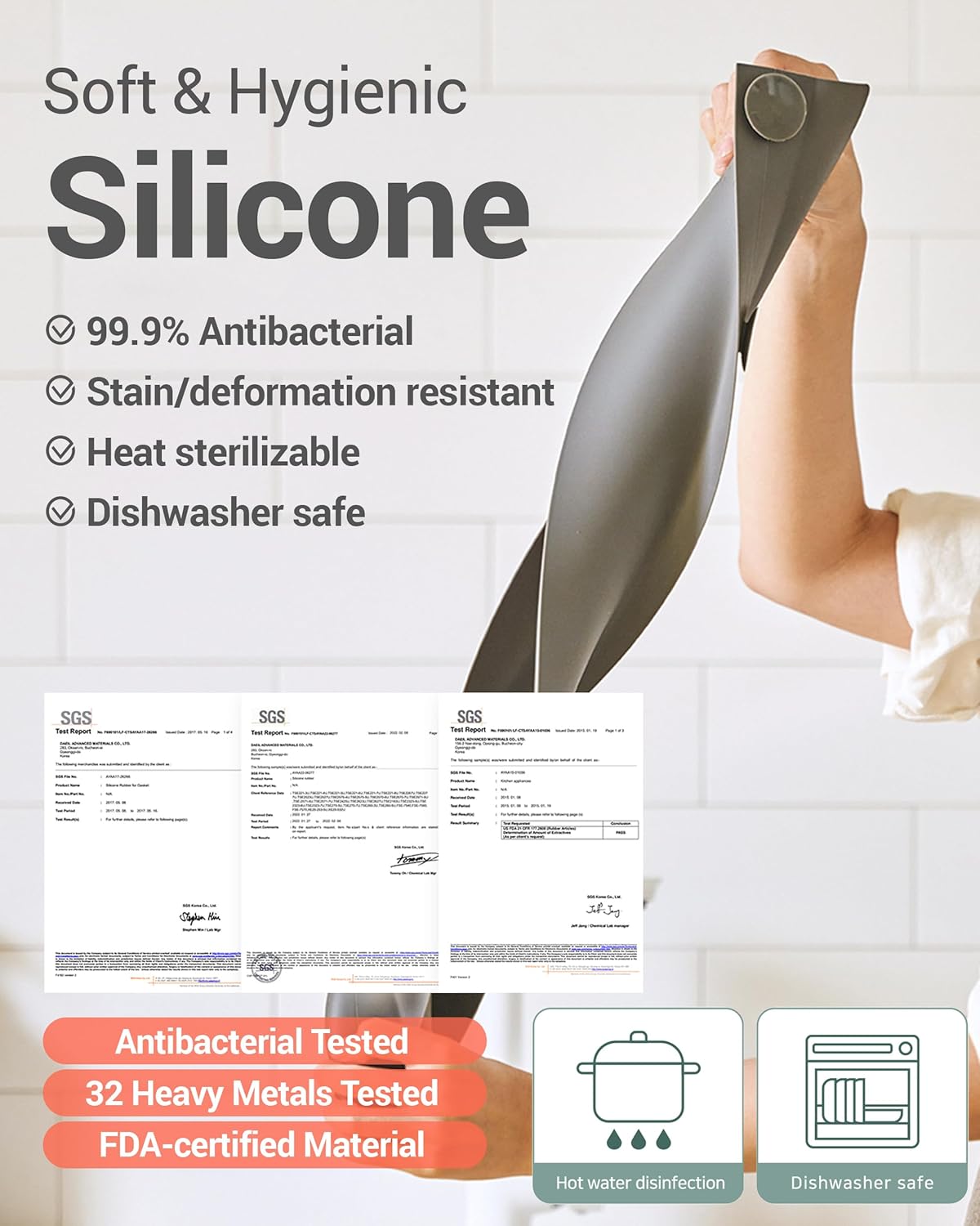 23 inches 100% Premium Silicone Kitchen Sink Splash Guard - Non Slip Strong Suction, Durable, and Easy-to-Clean Splash Protector for Mess-Free Cooking and Dishwashing (Gray)