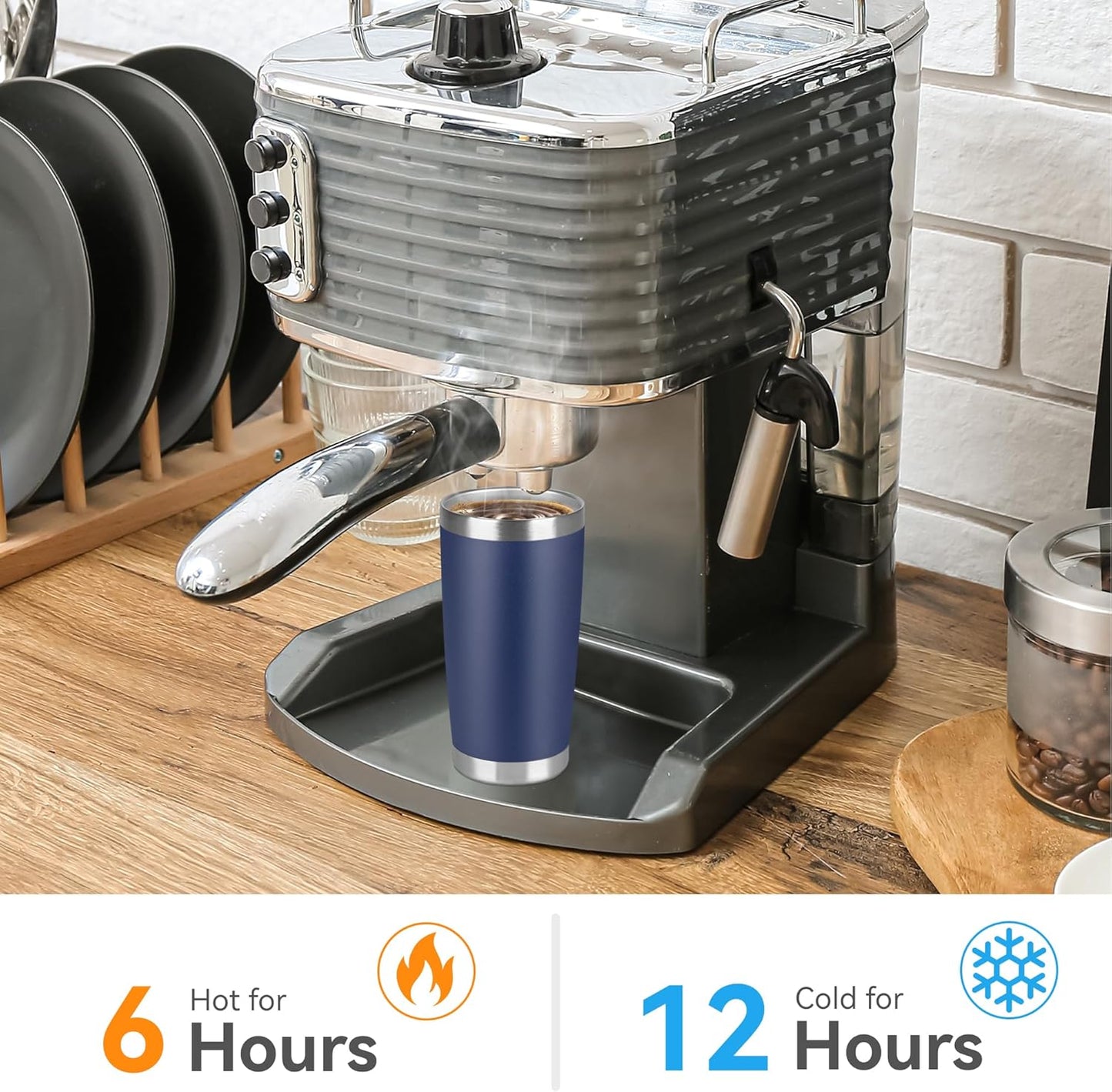 20 oz Tumbler Stainless Steel Tumblers Bulk with Lid Double Wall Insulated Coffee Tumbler Cups for Hot & Cold Drinks Powder Coated Travel Coffee Tumbler Mug Metal (Navy Blue, 6 pack)