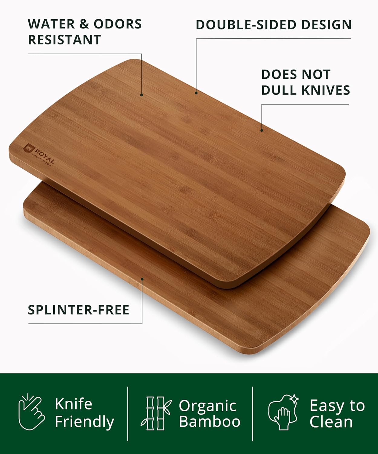 ROYAL CRAFT WOOD Cutting Boards for Kitchen - Wooden Cutting Board for Meal Prep & Serving, Non-Toxic Bamboo Chopping Board, Carbonized Bamboo Durable Charcuterie & Lightweight Serving Boards (2 pcs)
