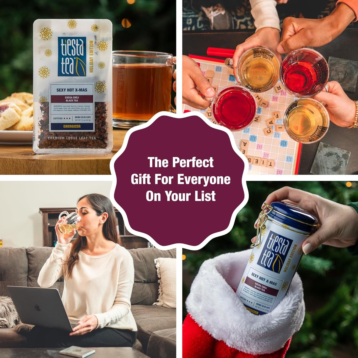 Tiesta Tea - Sexy Hot Christmas, Loose Leaf, Cocoa Chili Black Tea, Premium Blend, High Caffeinated Spicy Black, Make Hot or Iced Tea & Brews Up to 200 Cups, 16oz Resealable Bulk Pouch