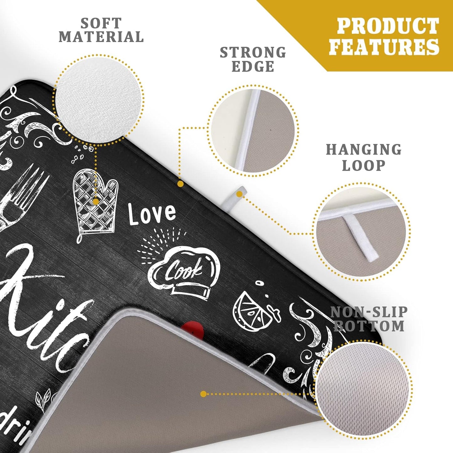 Black Coffee Bar Dish Drying Mats for Kitchen Counter 18x24 Inch, Kitchen Drying Mat, Kitchen Coffee Bar Dishes Pad Dish Drainer Rack Mats Absorbent Fast Dry Kitchen Accessories