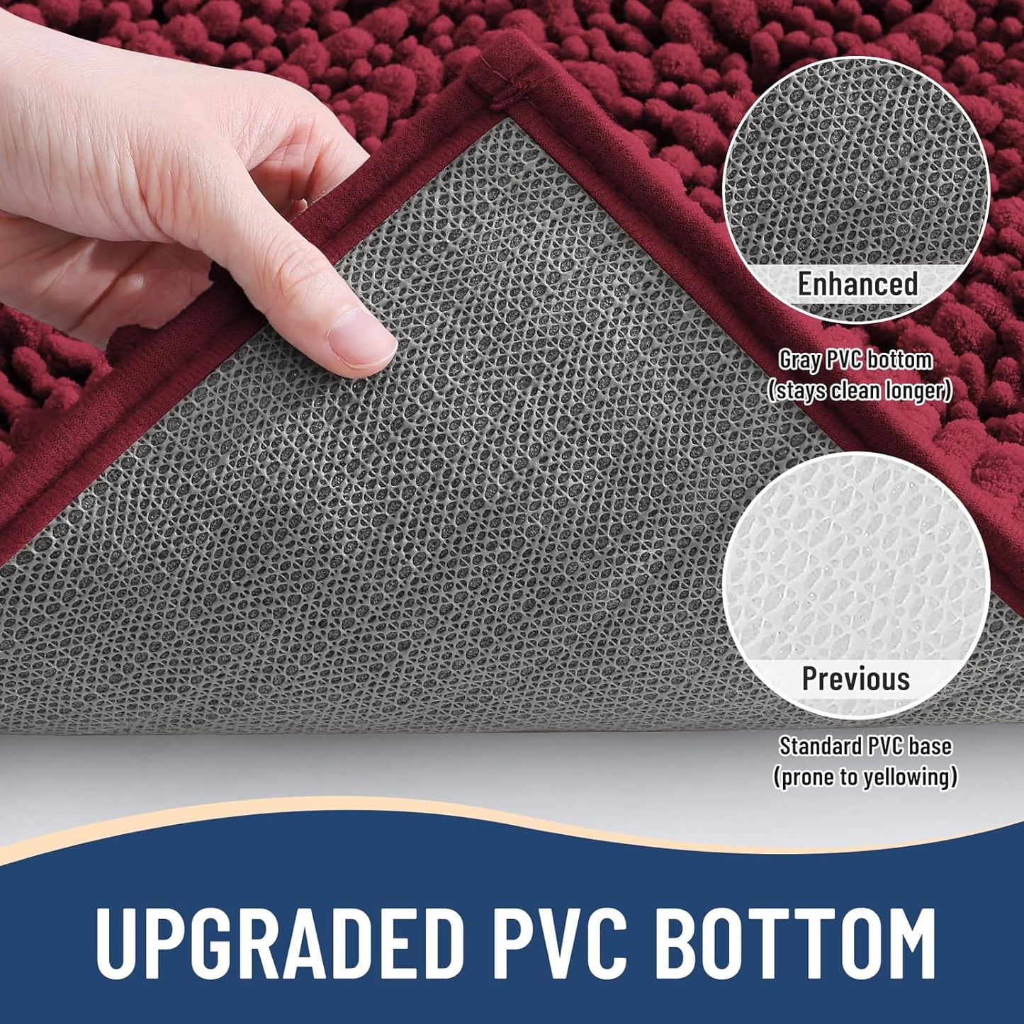 Arotive Luxury Chenille Bathroom Rug Mat, Extra Soft Thick Absorbent Shaggy Bath Rugs, Non-Slip Machine Wash Dry, Plush Bath Mats for Bathroom, Shower and Tub, 24x16, Burgundy