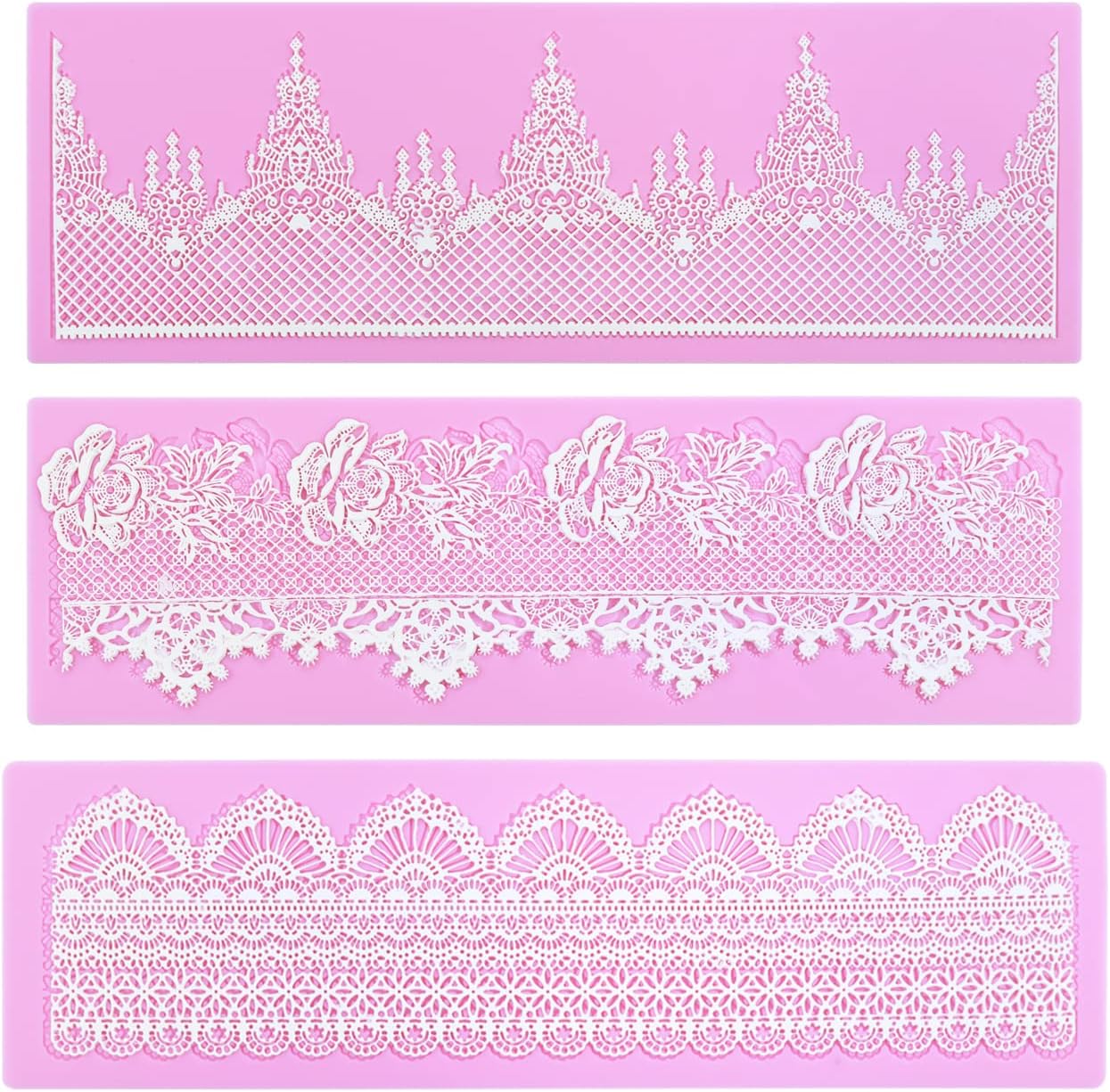 Embossing Lace Fondant Molds - Rose Flower Cake Lace Molds Set of 3