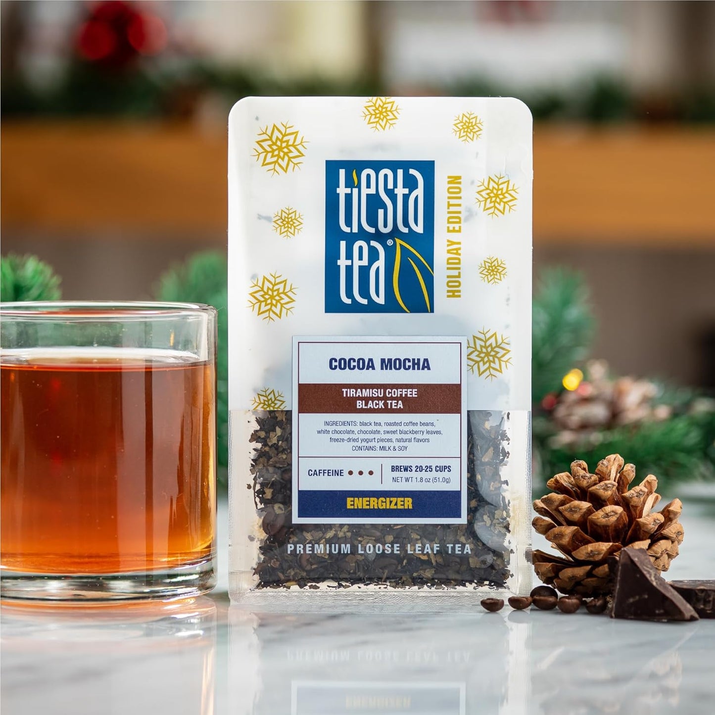 Tiesta Tea - Cocoa Mocha, Loose Leaf, Tiramisu Coffee Black Tea, Premium High Caffeinated Blend, Holiday, Make Hot or Iced & Brews Up to 25 Cups, 1.8 Ounce Resealable Pouch