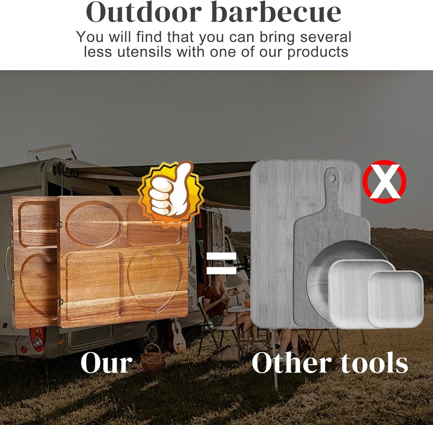 Double Side Acacia Wood Serving Tray, Serving Platters and Trays, Charcuterie Boards Wooden Tray with Vintage Metal Handles, Wooden Cutting Boards for Kitchen, Trays for Serving Food Serving Platter