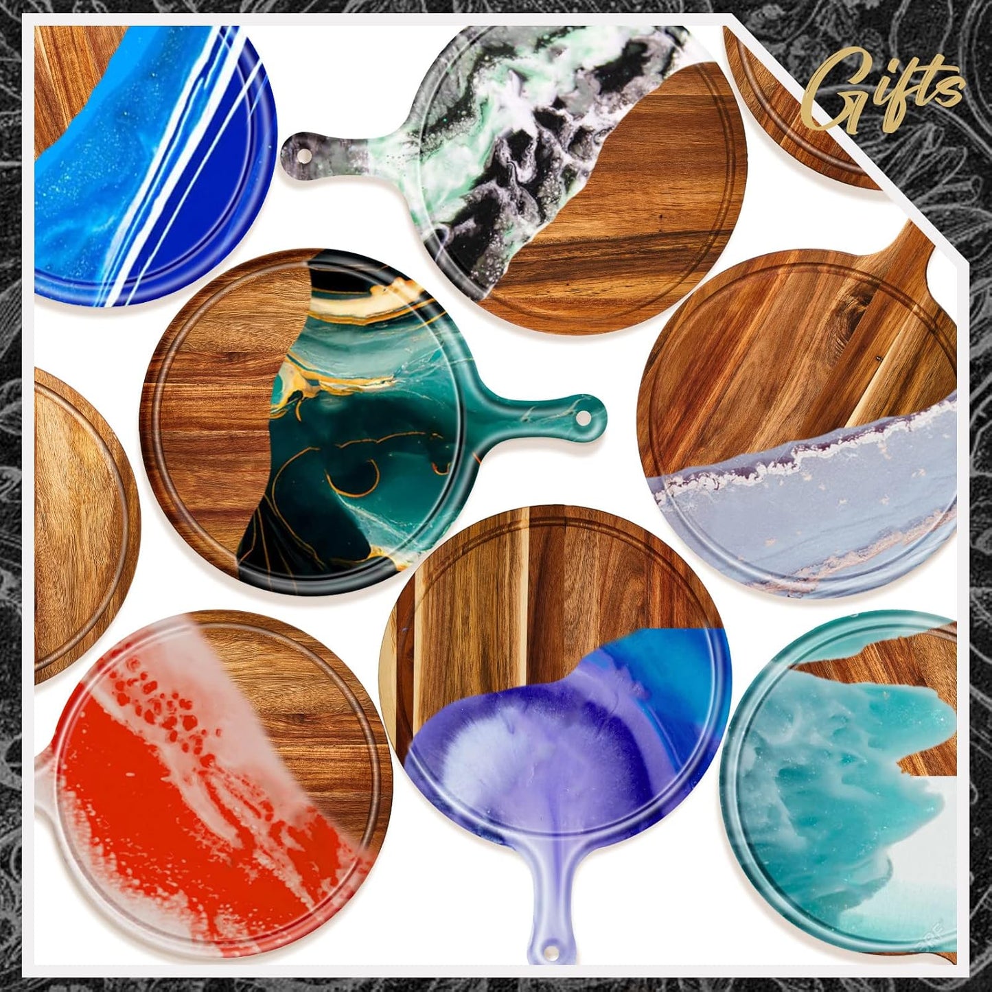 Nuenen 10 Pcs Round Wood Cutting Board with Handle Acacia Wooden Serving Kitchen Chopping Boards for Pizza, Bread, Cheese, Charcuterie, Fruit, Vegetables(Acacia)