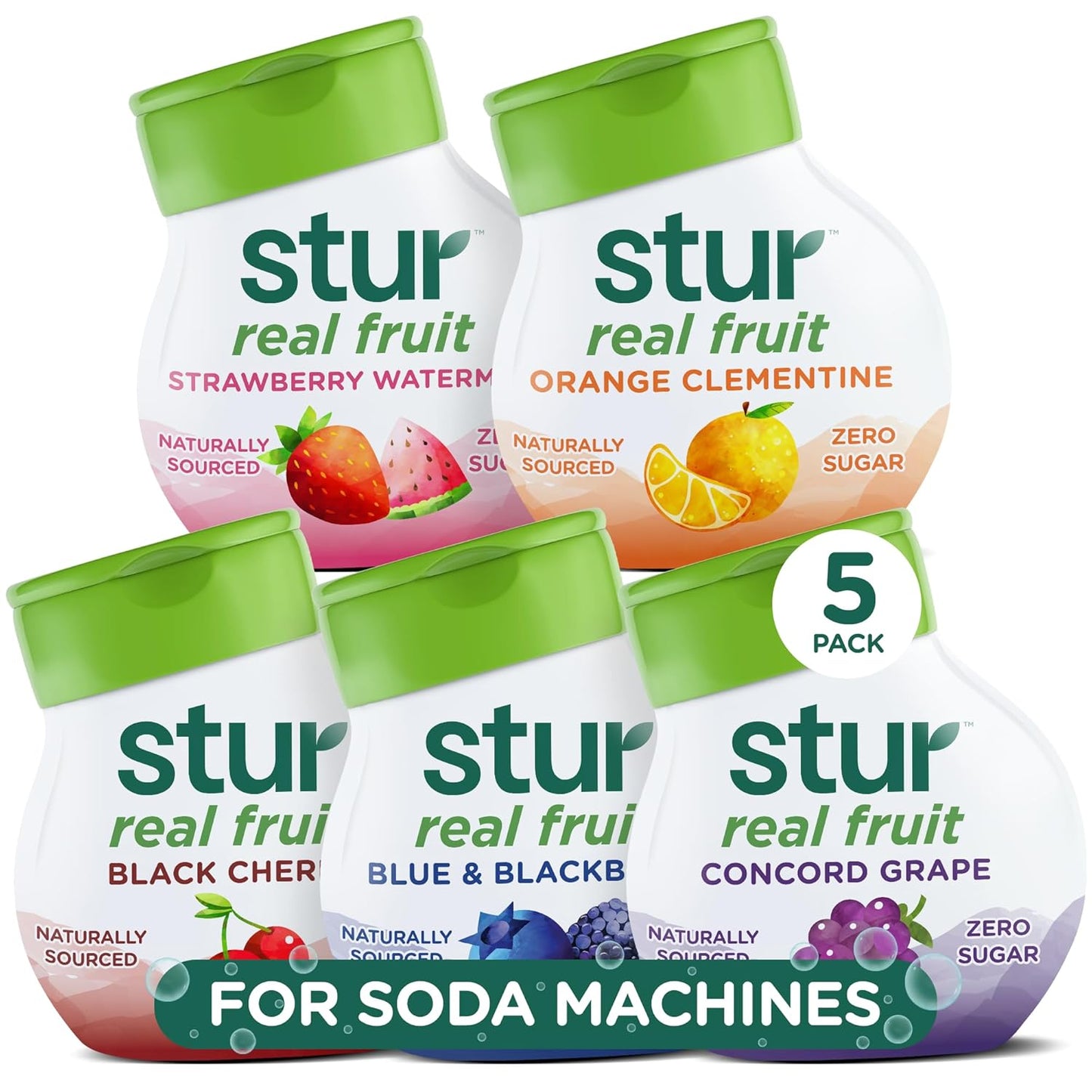 Stur Soda Machine Flavors Variety Pack | Naturally Sweetened | High in Vitamin C & Antioxidants | Sugar Free | Zero Calories | Keto | Vegan | 5 Bottles, Makes 120 Drinks