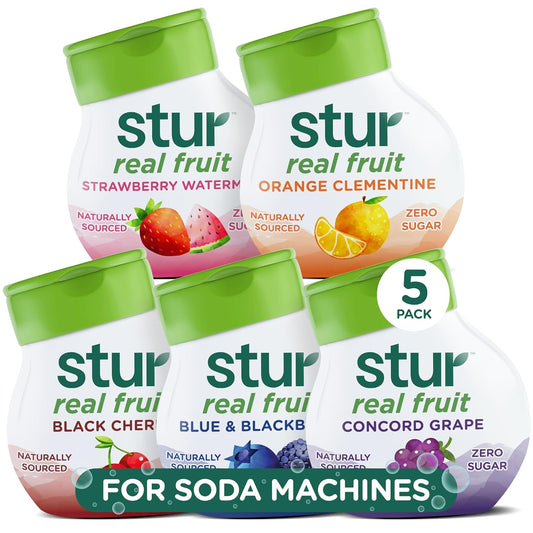Stur Soda Machine Flavors Variety Pack | Naturally Sweetened | High in Vitamin C & Antioxidants | Sugar Free | Zero Calories | Keto | Vegan | 5 Bottles, Makes 120 Drinks