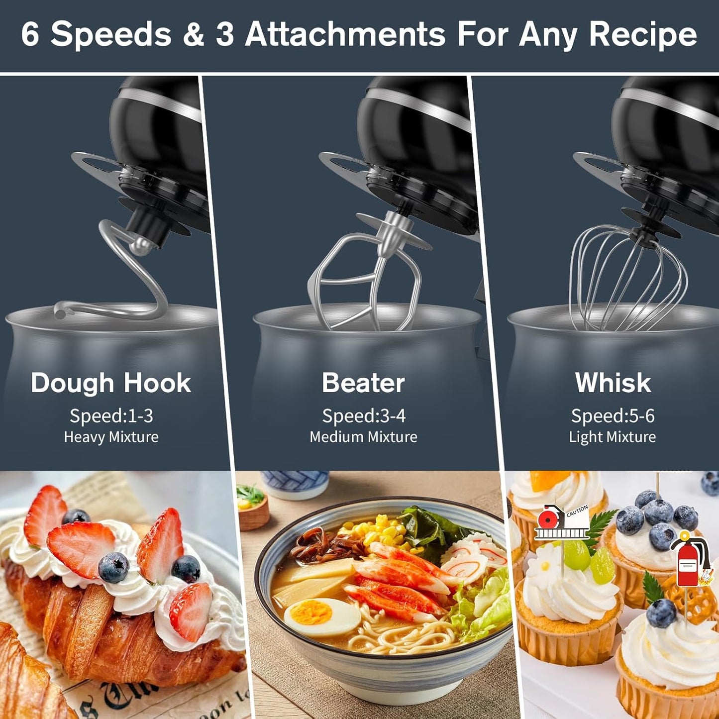 6-Speed Electric Stand Mixer with 5.3 Quart Stainless Steel Bowl, Kitchen Mixer Tilt-Head Design – Includes Dough Hook, Whisk & Beater-Great for Baking Bread, Cakes, Cookies