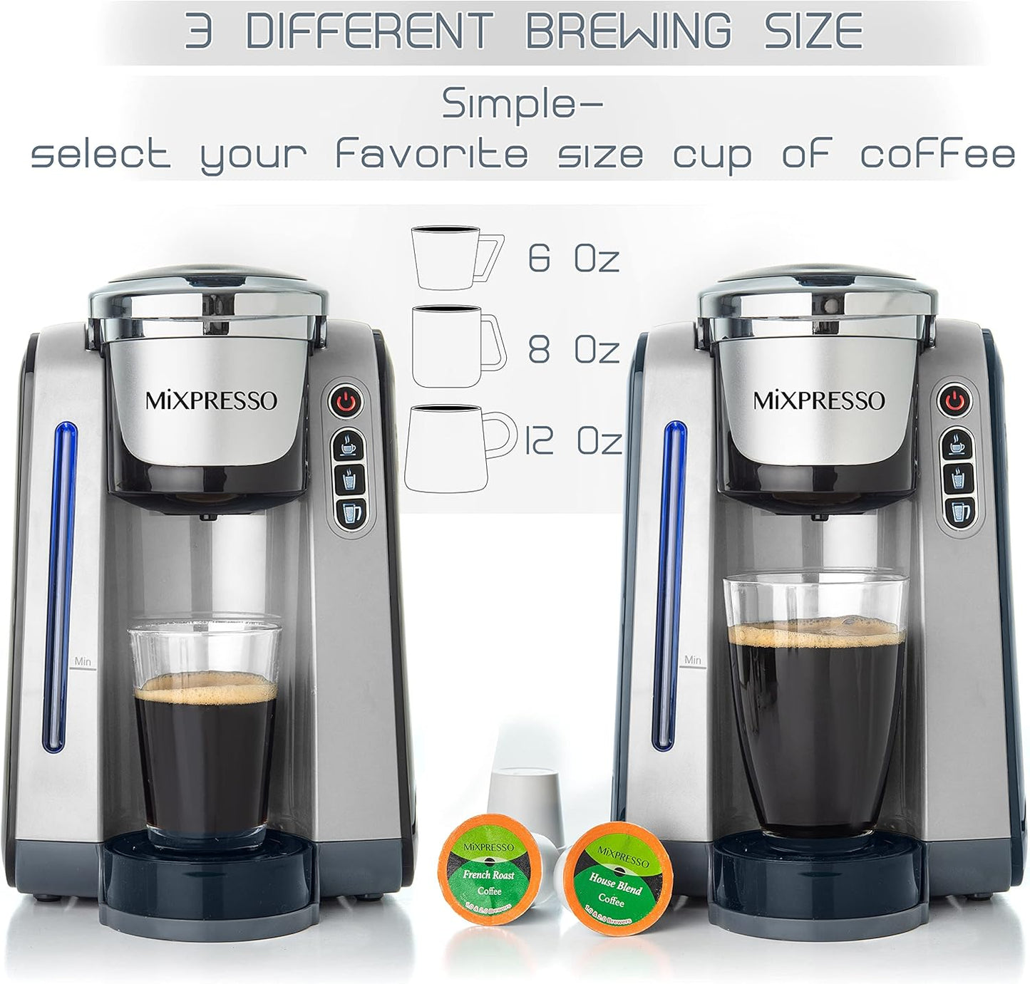 Mixpresso Single Serve Coffee Brewer K-Cup Pods Compatible & Ground coffee, Single Serve K-Cup Coffee Maker With 4 Brew Sizes 45oz, Quick Brewing with Auto Shut-Off, Rapid Brew Technology