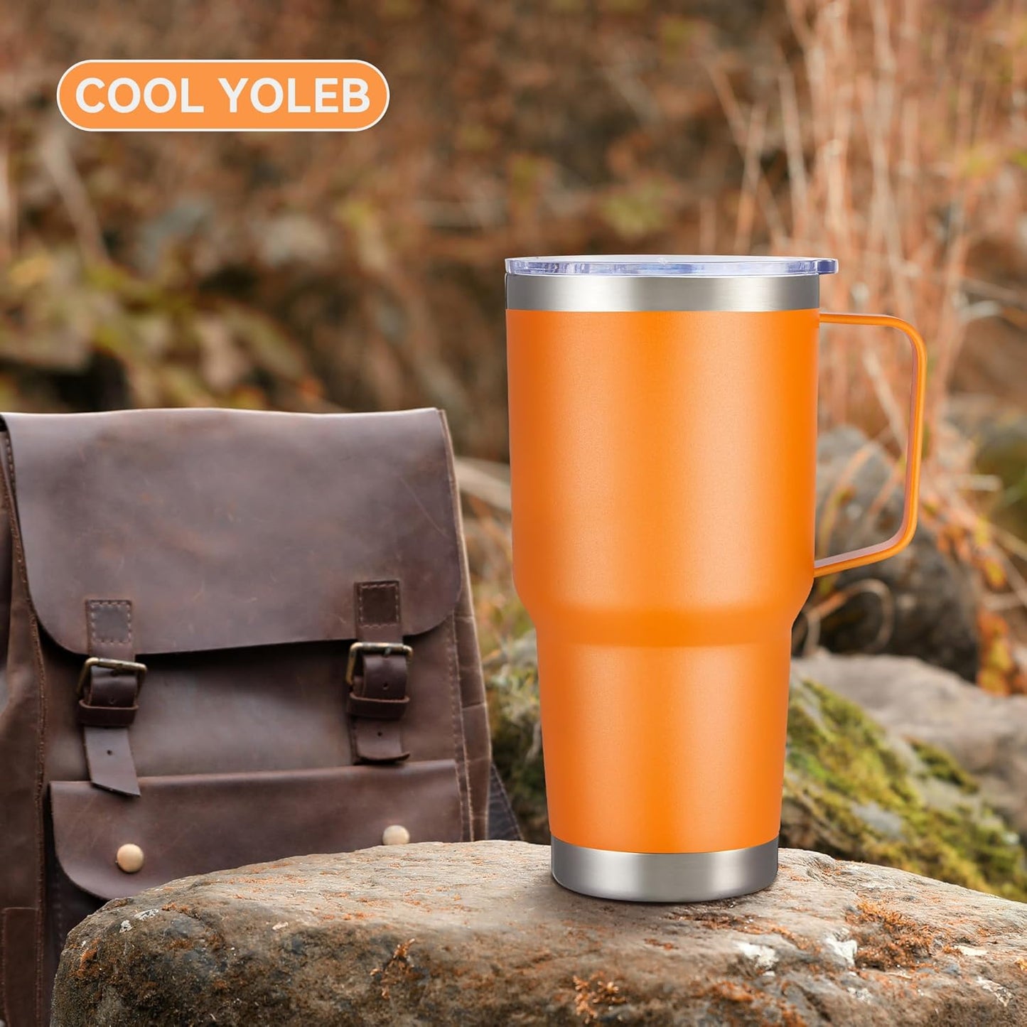 30 oz Tumbler with Handle and Lid, Stainless Steel Tumblers Double Wall Vacuum Insulated Travel Mug Leak Proof Cup Keep Drinks Cold and Hot Orange, 1 Pack
