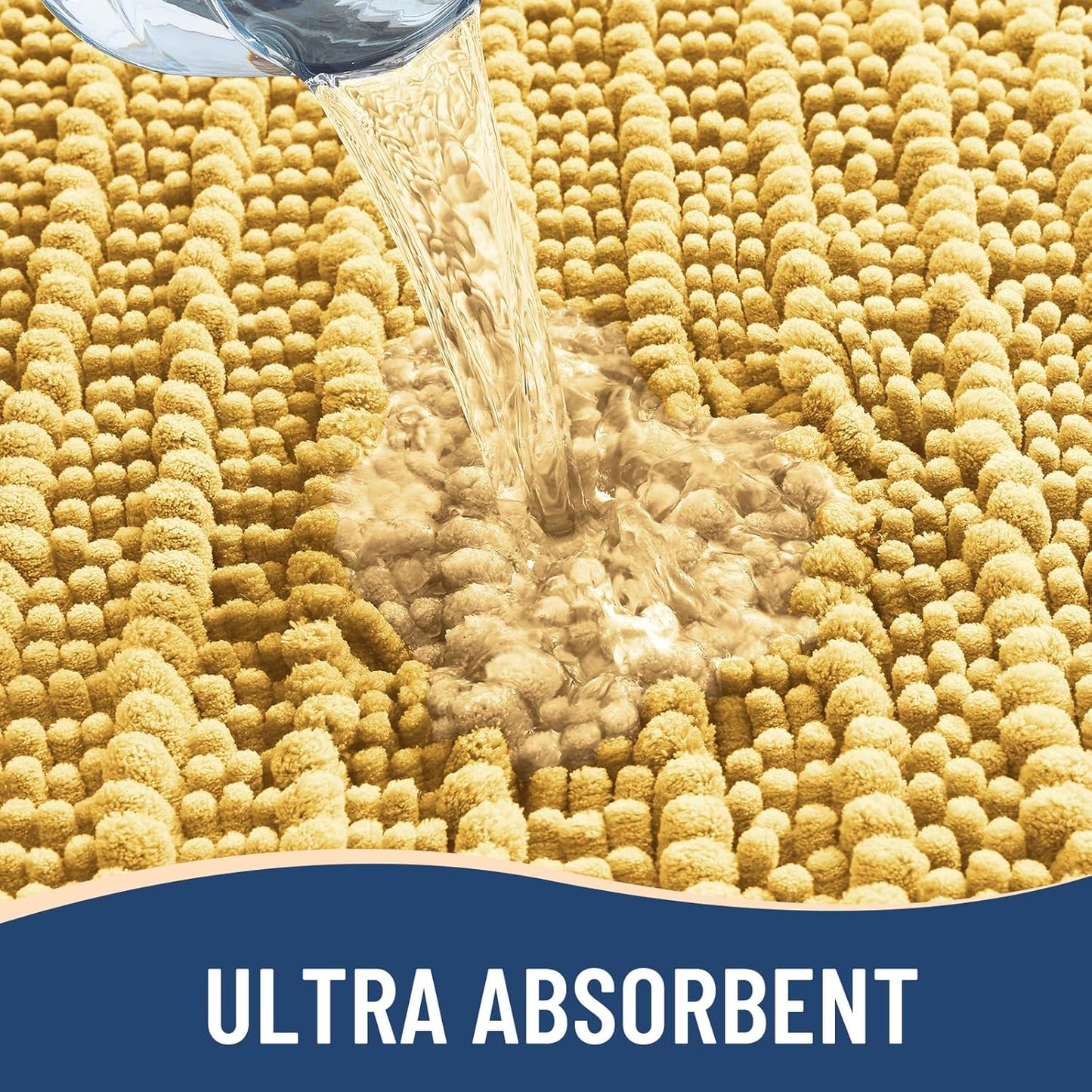 Arotive Luxury Chenille Bathroom Rug Mat, Extra Soft Thick Absorbent Shaggy Bath Rugs, Non-Slip Machine Wash Dry, Plush Bath Mats for Bathroom, Shower and Tub, 30x17, Yellow