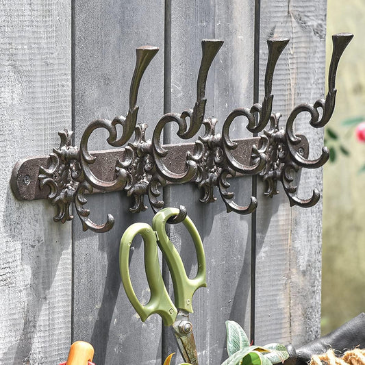 Sungmor Vintage Cast Iron Wall Hook Rack - Ornate 4-Hooks Coat and Hat Organizer - Heavy Duty Decorative Hanger for Entryway, Bathroom, or Mudroom - Retro Court Style & Rustic Bronze Finish