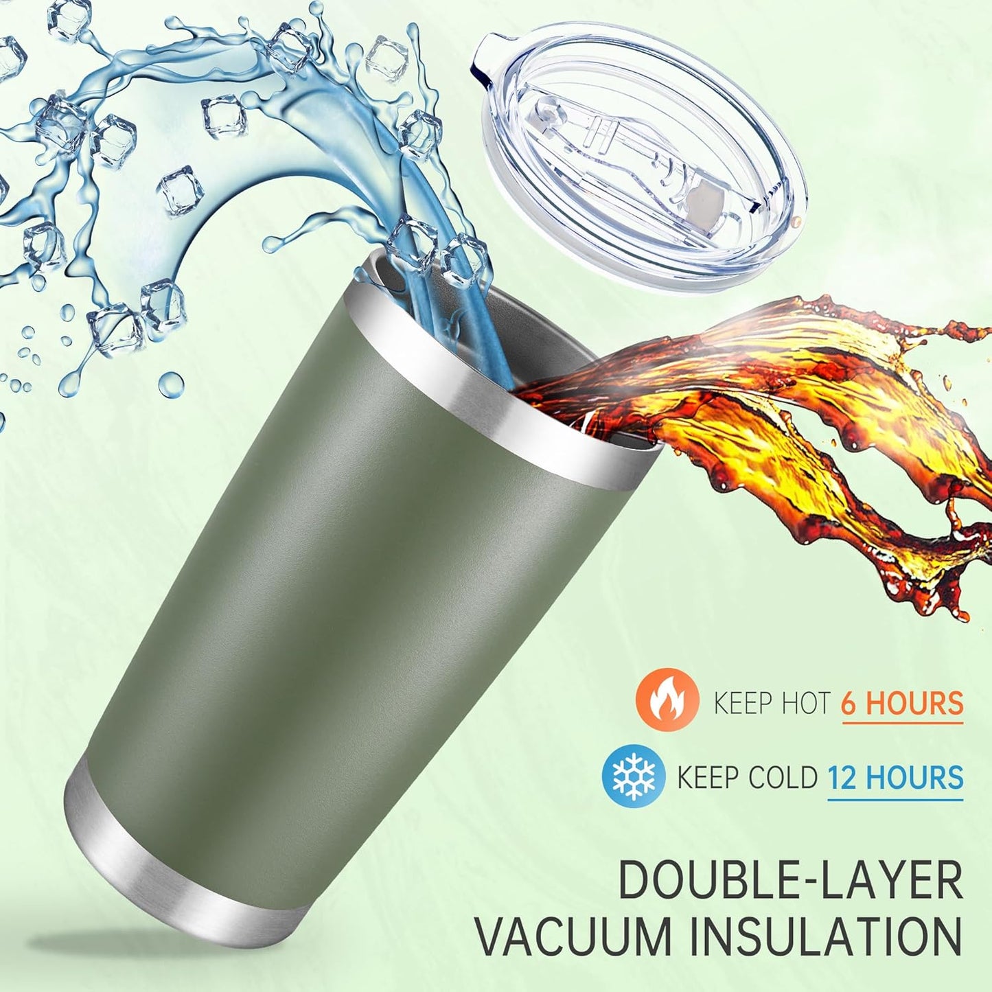 20 oz Tumbler Stainless Steel Tumblers with Lid Double Wall Vacuum Insulated Coffee Mug 20oz Powder Coated Cup for Hot and Cold Drinks, Army Green, 1 pack