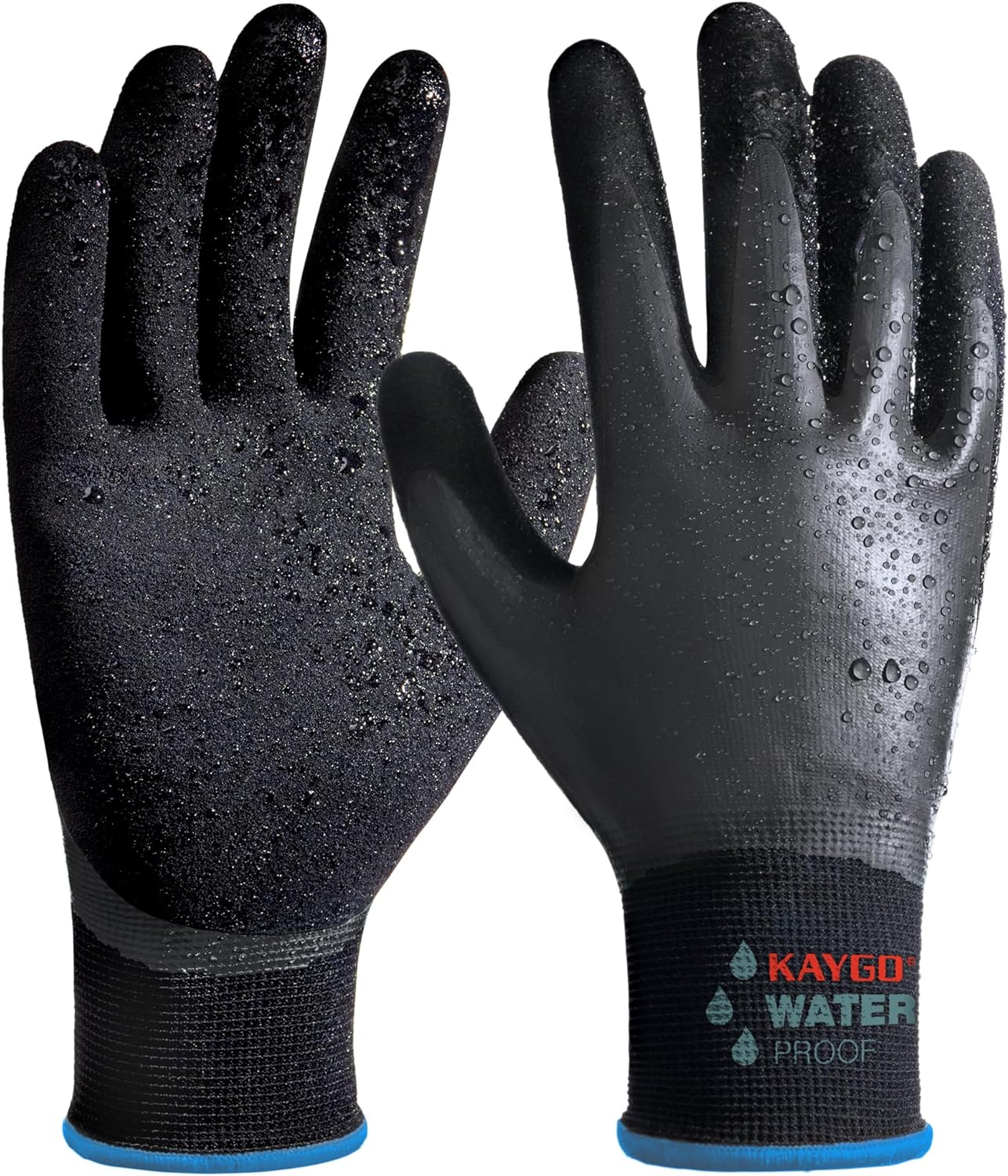 KAYGO Waterproof Work Gloves for Men and Women, Rubber Coated Non-slip Working Gloves for Garden, Outdoor Construction,3 pairs,Black,M
