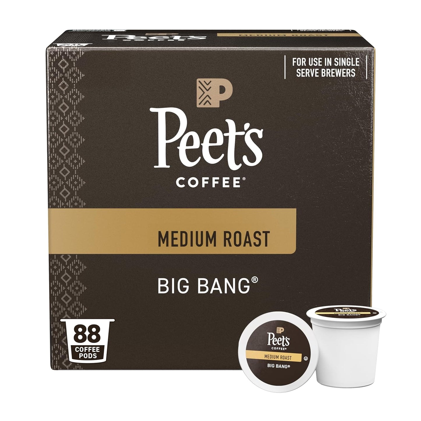 Peet's Coffee, Medium Roast Single Serve Coffee Pods - Big Bang 88 Count (4 Boxes of 22 Pods)