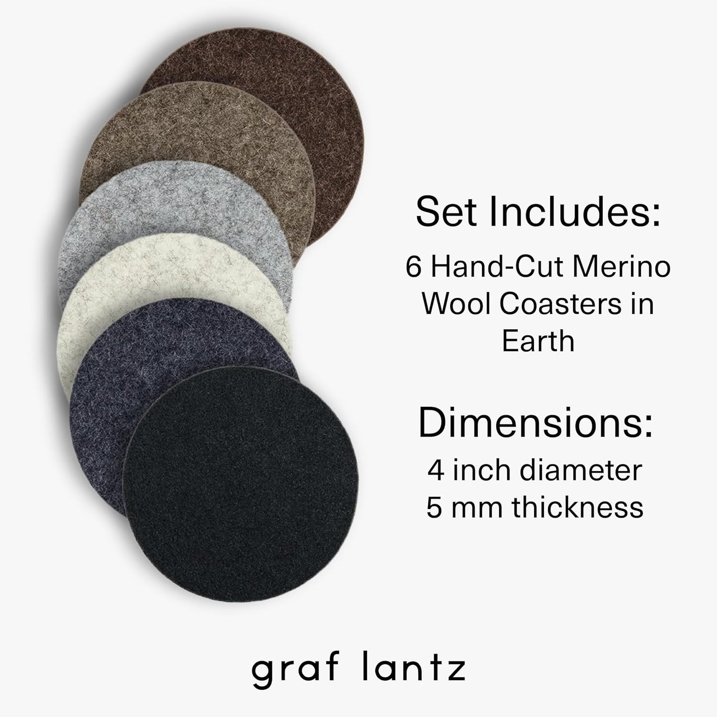 Graf Lantz - Bierfilzl Merino Wool Round Coasters Set of 6 - Earth (4" Circles) - Absorbs 30% of Weight - German Wool - Heat Resistant, Sustainable, & Reusable - Home Decor & Coffee Table Decor