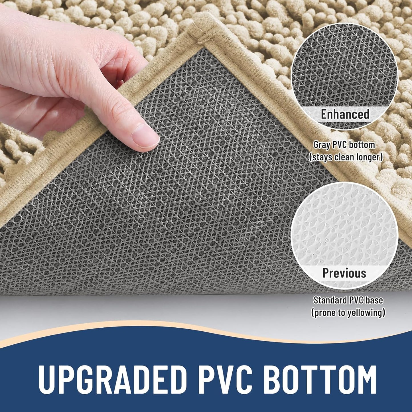 Arotive Luxury Chenille Bathroom Rug Mat, Extra Soft Thick Absorbent Shaggy Bath Rugs, Non-Slip Machine Wash Dry, Plush Bath Mats for Bathroom, Shower and Tub, 60x24, Beige