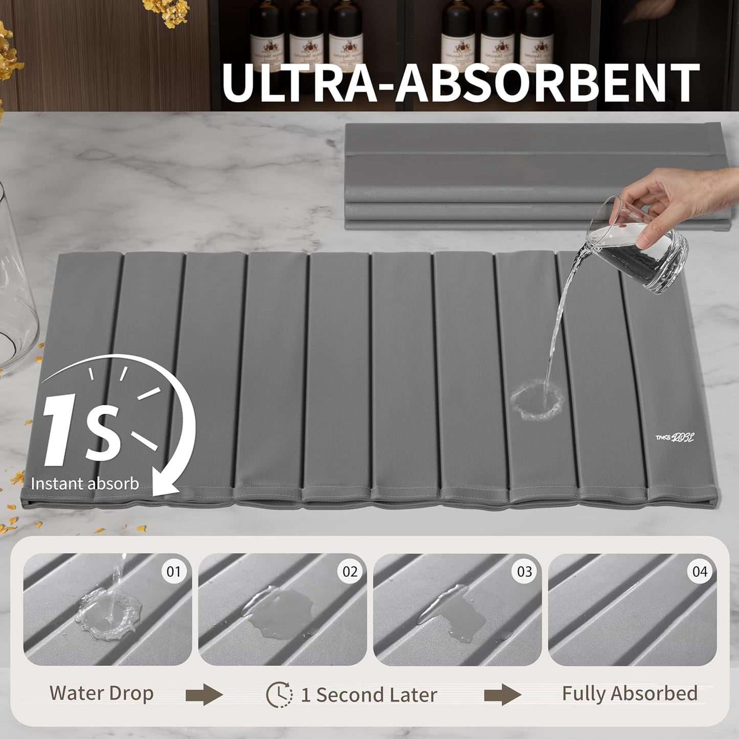 Stone Drying Mat for Kitchen Counter-Super Absorbent PU Dish Drying Mat, Quick Dry Stone Mat Kitchen for Dishes, Bottles & Cups, Large Foldable Stone Dish Drying Mat, Non-Slip Kitchen Mat