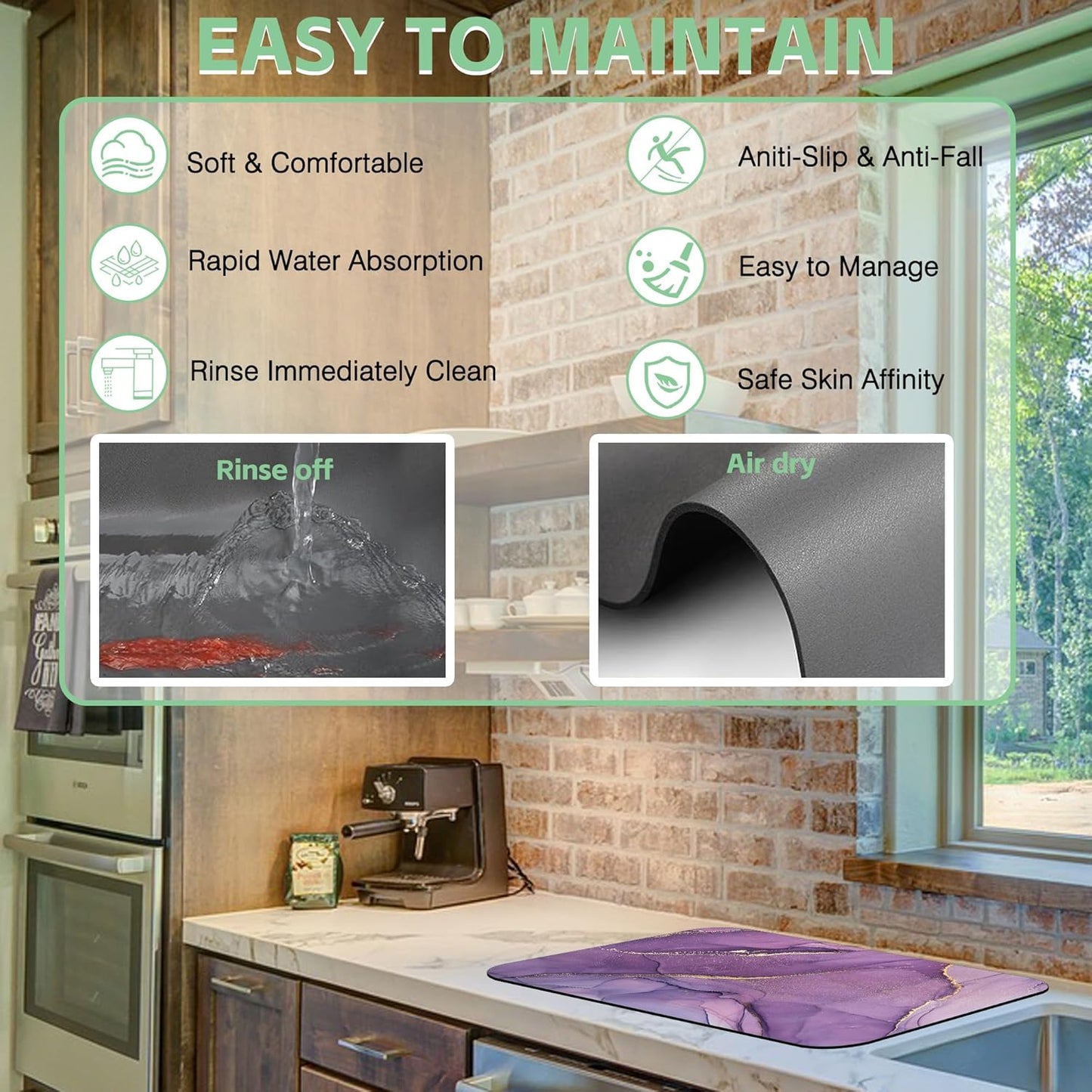 Dish Drying Mat Colorful Abstract Marble Texture Coffee Mat,12"X19" Bsorbent Dish Drying Pad for Sink Dishes or Under Rack Kitchen Counter Accessories Absorbent Hide Backed Drying Mat