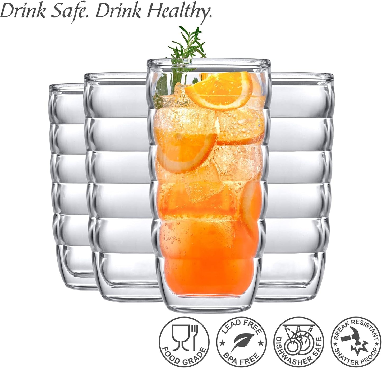 Amazing Abby - Arctic - 24-Ounce Insulated Plastic Tumblers (Set of 4), Double-Wall Plastic Drinking Glasses, All-Clear High-Balls, Reusable Cups, BPA-Free, Shatter-Proof, Dishwasher-Safe