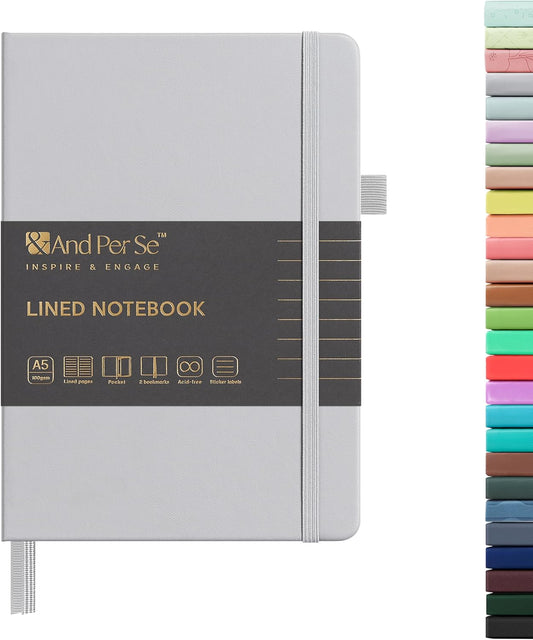 &And Per Se Lined Journal Notebook, 160 Pages, A5 5.7 x 8 inches College Ruled Thick Paper Notebook Journals for Writing, Hardcover Notebooks for Women Men Office School (1 Pack, Grey)