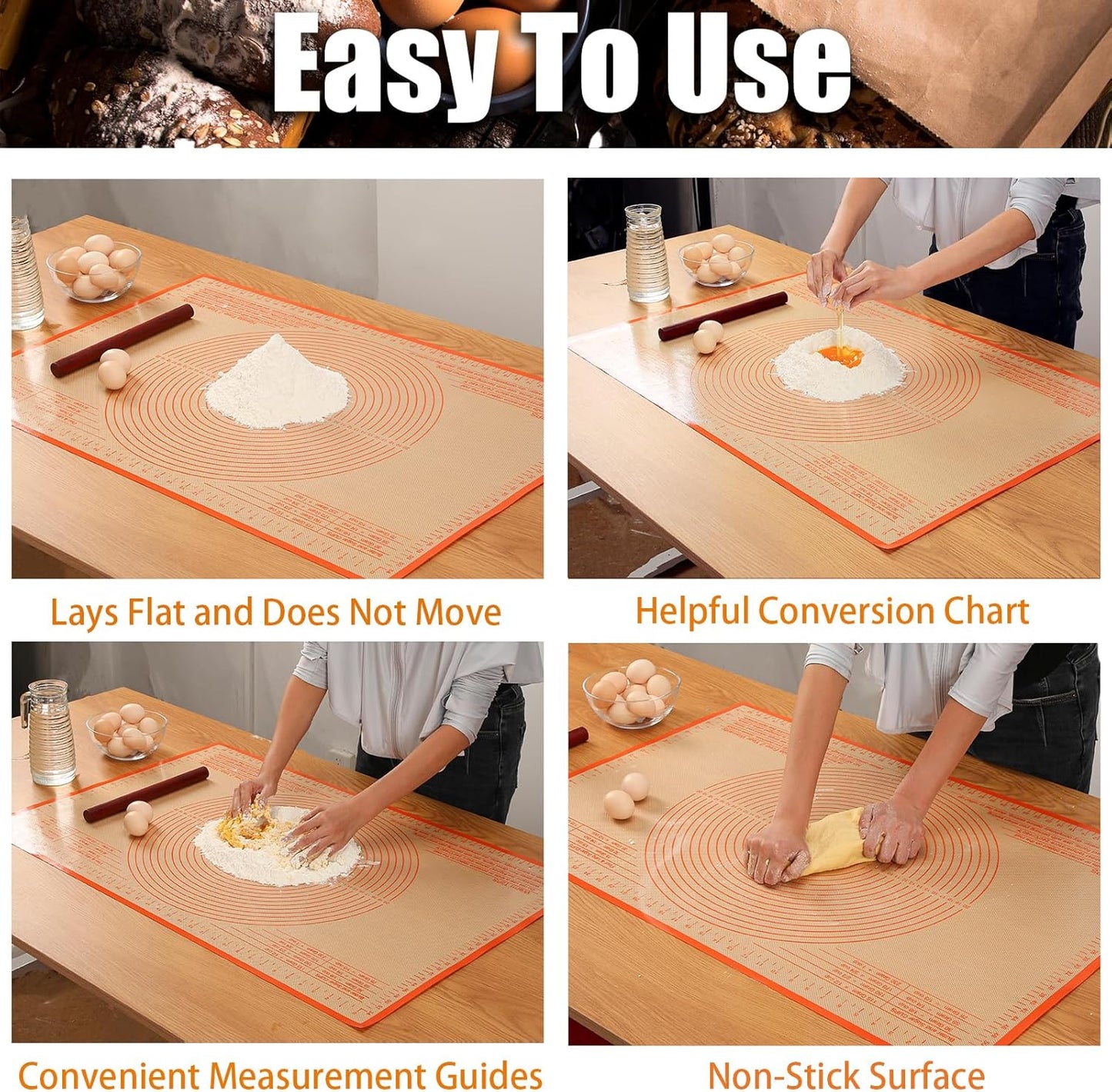 Silicone Pastry Mat 34x26 Inch Nonstick Baking Mat -Perfect for Doug, Pastry, Dough Rolling, Kneading Board, Pie Crust, Fondant, Pasta/Pizza, Kitchen Counter Mat