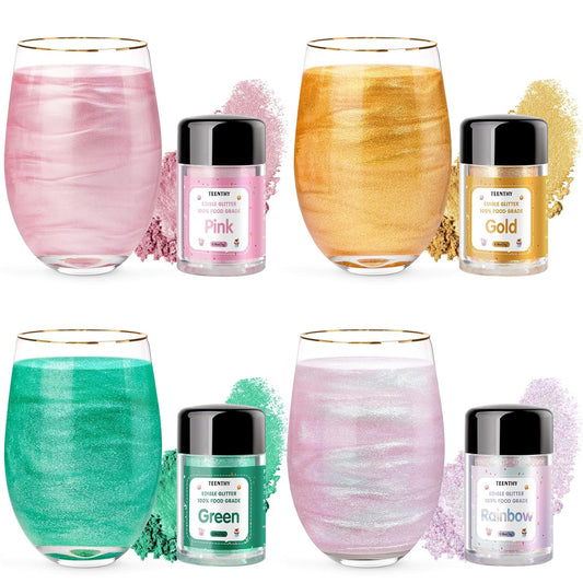 Edible Glitter - 4 Colors Luster Dust Edible, 100% Food Grade Edible Glitter for Drinks, Cakes, Easter Eggs, and Cookie Decoration, Vegan-Friendly Edible Luster Dust（0.18oz/5g）