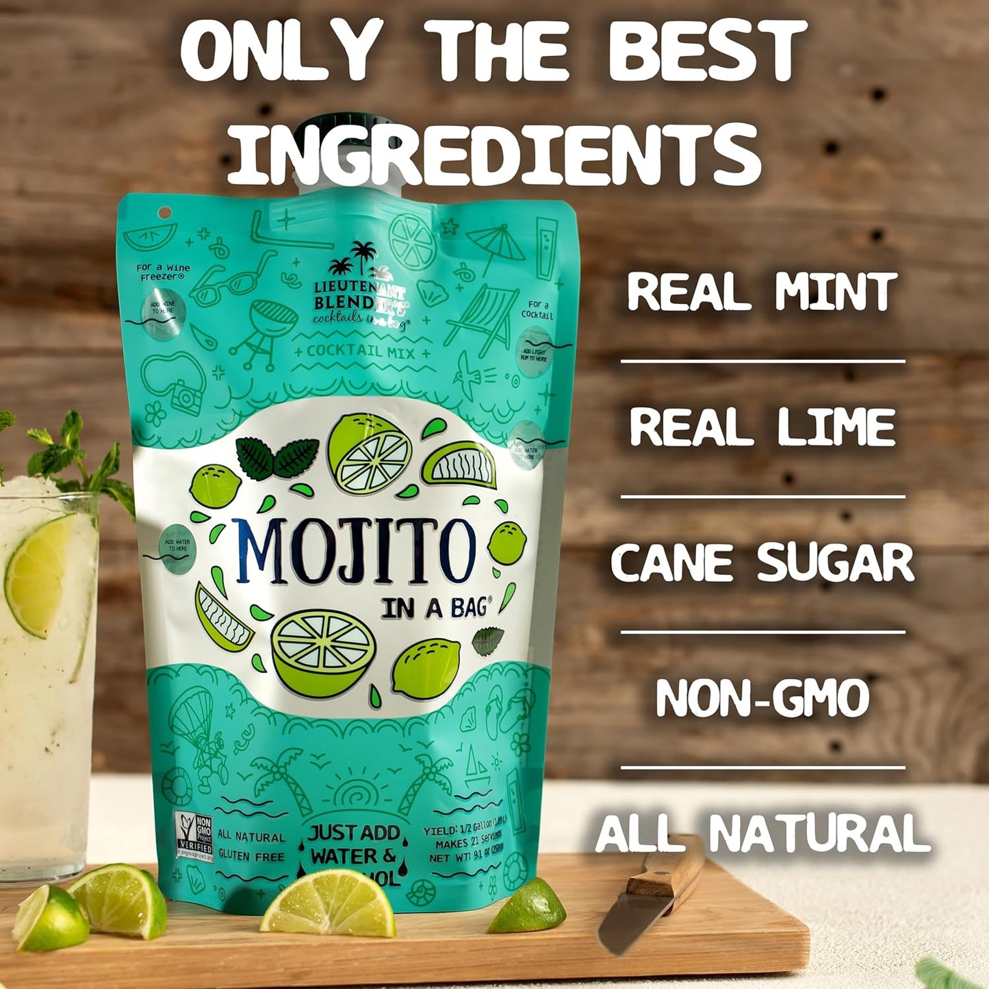 Lt. Blender's Mojito in a Bag - Each Bag Makes 1/2 Gallon of Frozen Cocktails – Non-GMO Cocktail Mix for Slushies – Make a Cocktail, Wine Slushie or Mocktail - (Pack of 3)